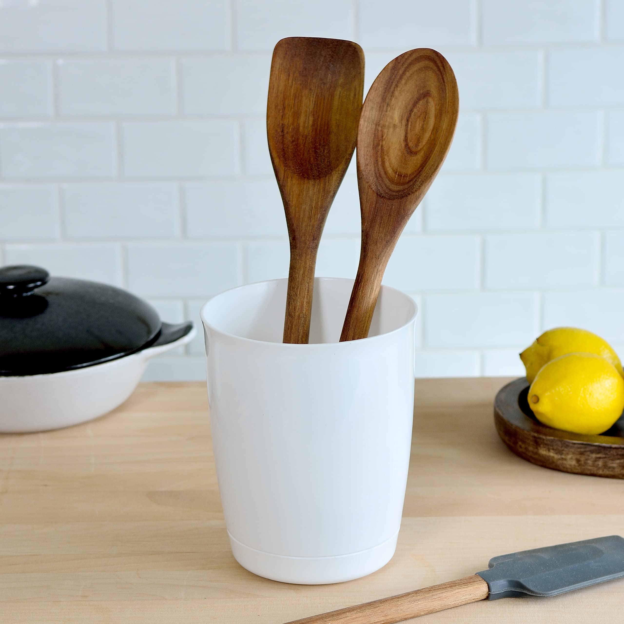 Youngever 2 Pack Plastic Utensil Holders, White Utensil Organizers, Large Kitchen Utensil Crocks