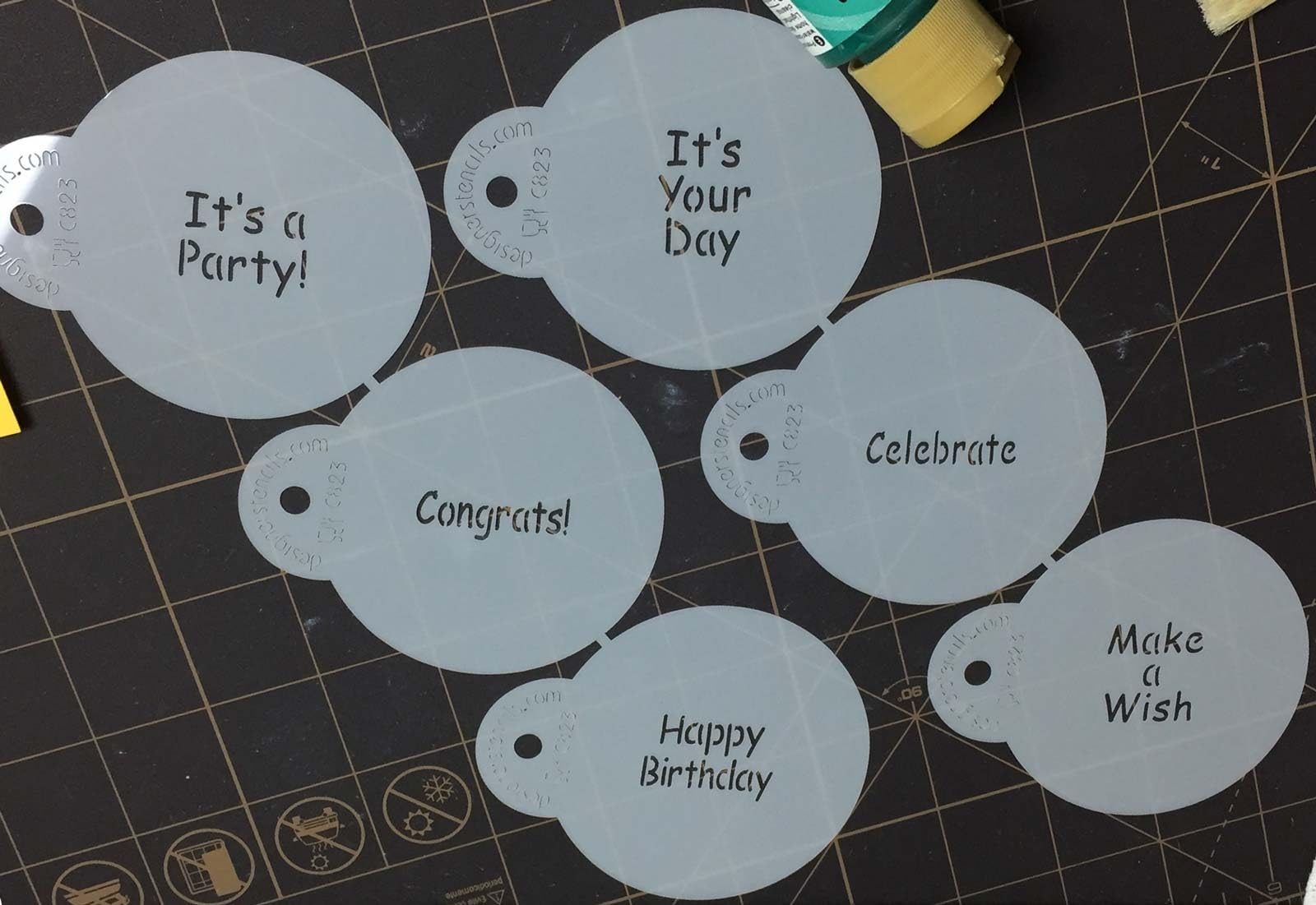 Designer Stencils It'S A Party Cookie Stencil Set, (Happy Birthday - Congrats - It'S A Party - Make A Wish - Celebrate), Beige/S