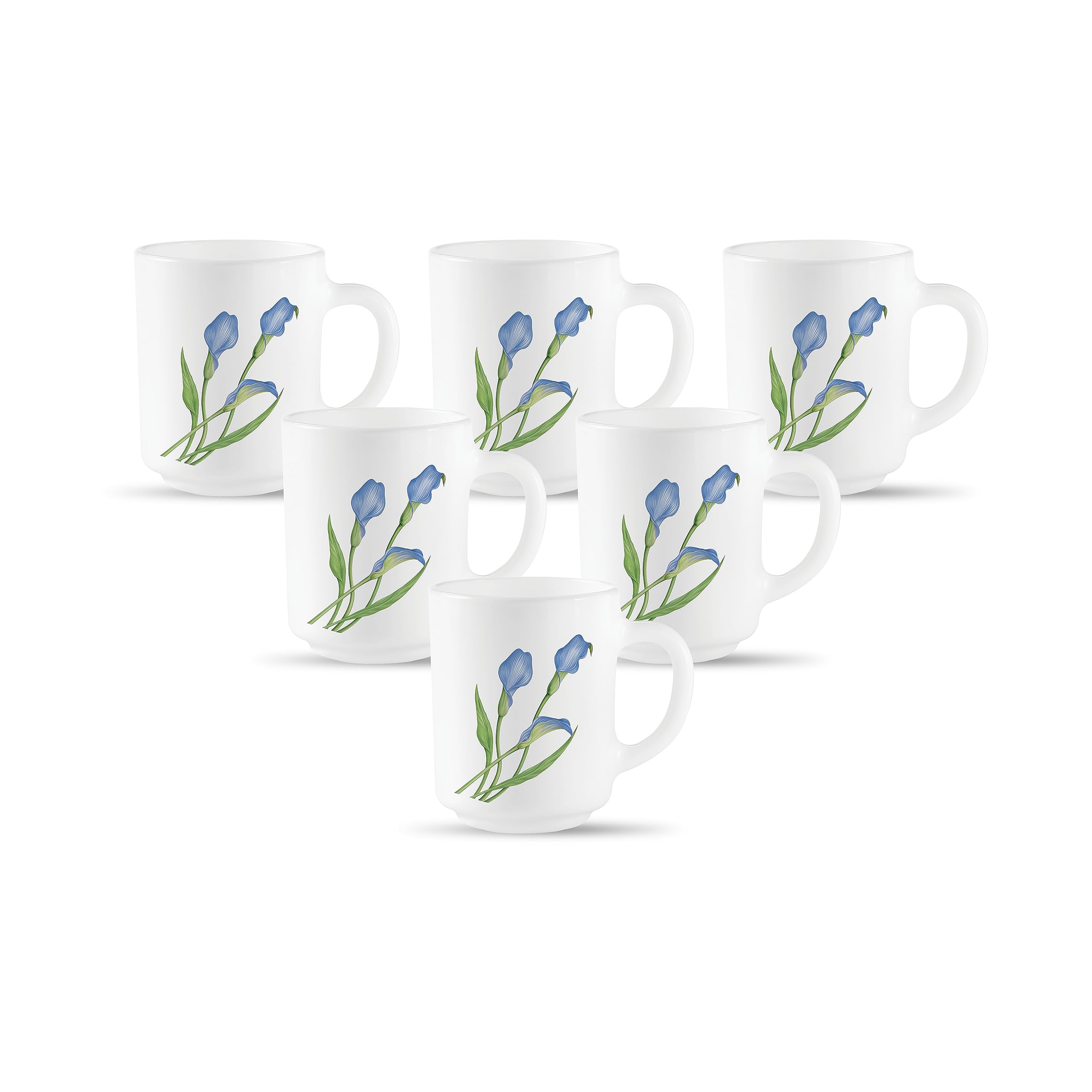 La Opala, Novo Collection Opal Glass Crockery | Coffee Mug Grace Medium, Set of 6 | Tender Trio, 250 ml | for Tea & Coffee | Mic