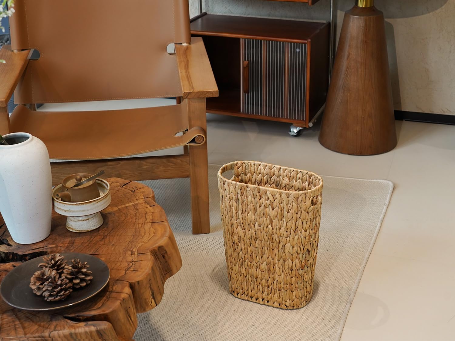 Coeusy Wicker Trash Can,Bathroom Trash Can,Water Hyacinth Wicker Waste Basket For Bathroom,Handwoven Narrow Small Waste Basket F