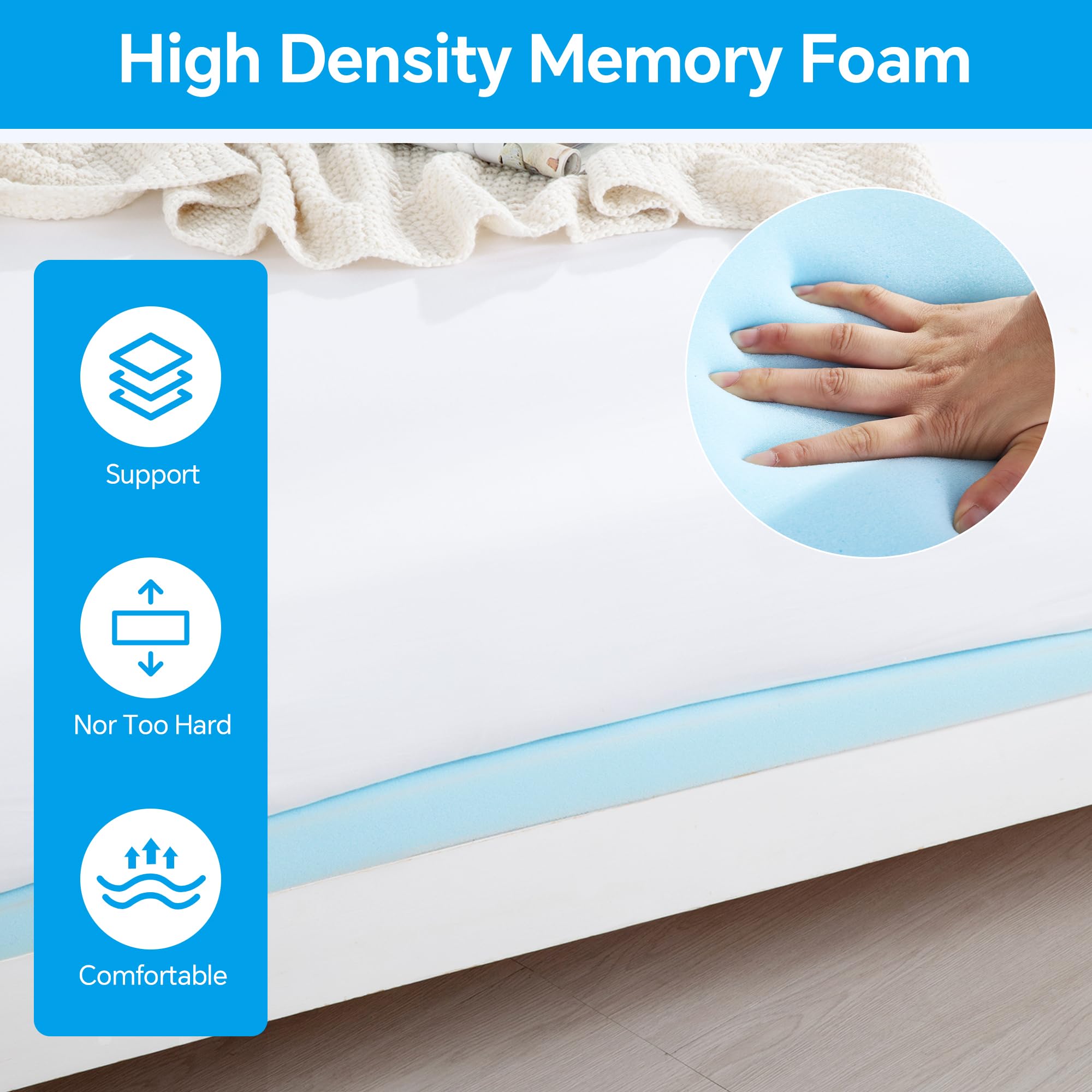 Hombys 60'' L High Density Sagging Mattress Support, 2'' Thick Memory Foam Bed Boards For Under Mattress, Firm Pad To Fix Sinkin