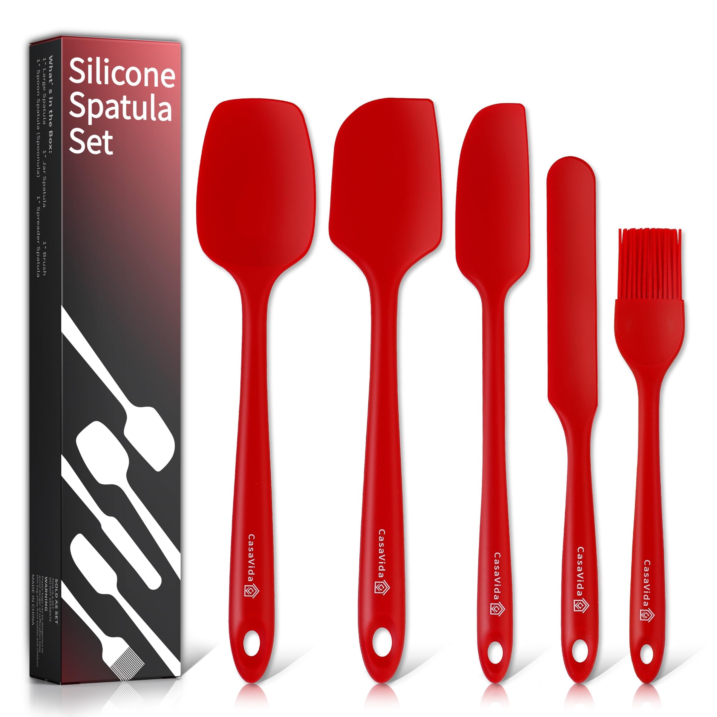 Casavida Silicone Spatula Set 5Pcs Red High Heat Resistant Non Stick Bakery Flexible Bpa Free Dishwasher Safe Kitchen Utensils B
