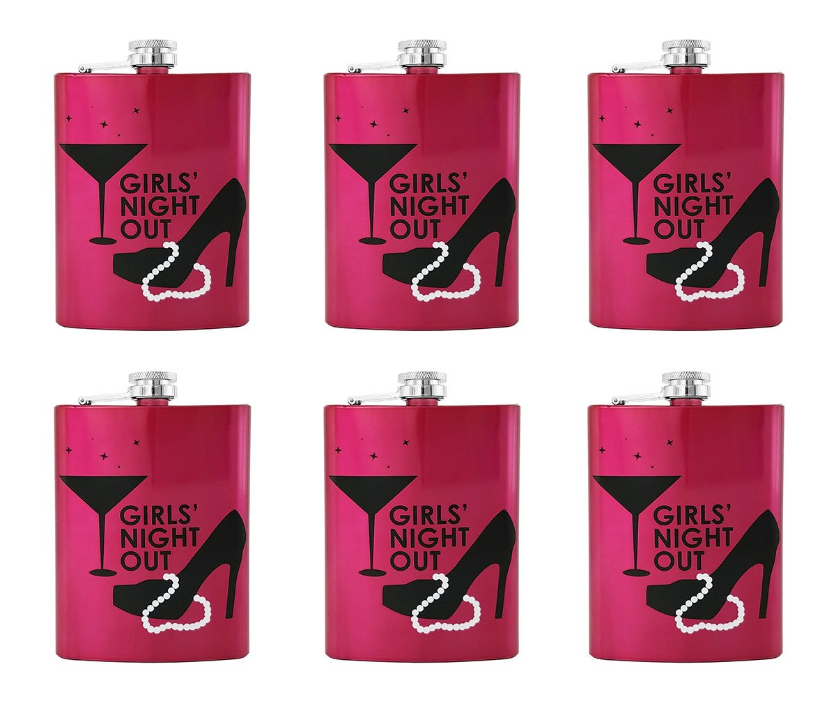 Gifts Infinity Set Of 6 Bridesmaid, Bride, Bachelorette Party Stainless Steel Hip Flask Girls Night Out 8Oz Pink Flask
