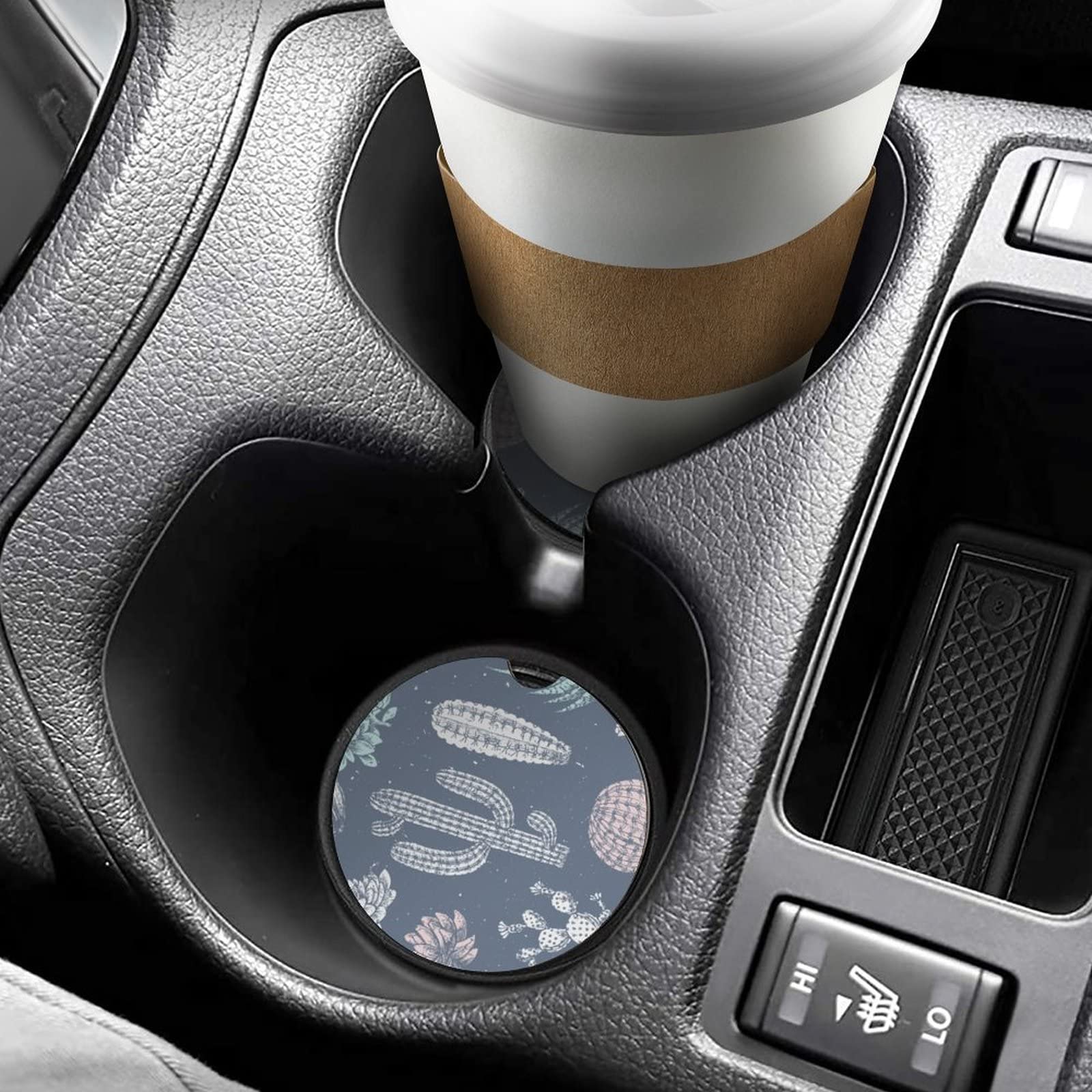 Absorbent Car Cupholder Coaster 2 Pack, Ceramic Stone Coaster With A Finger Notch For Women  Lady, Cork Base Drink Coasters 256