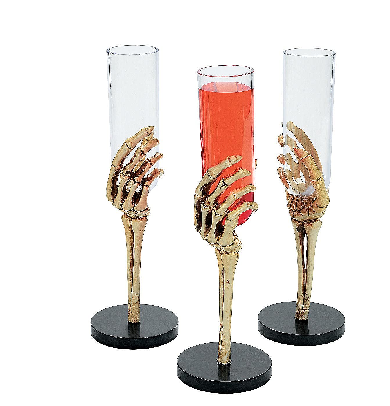 Fun Express Set Of 12 Pieces Skeleton Hand Flute Glasses, Holds 2 Oz, Bpa Free Plastic, Halloween Party Decorations