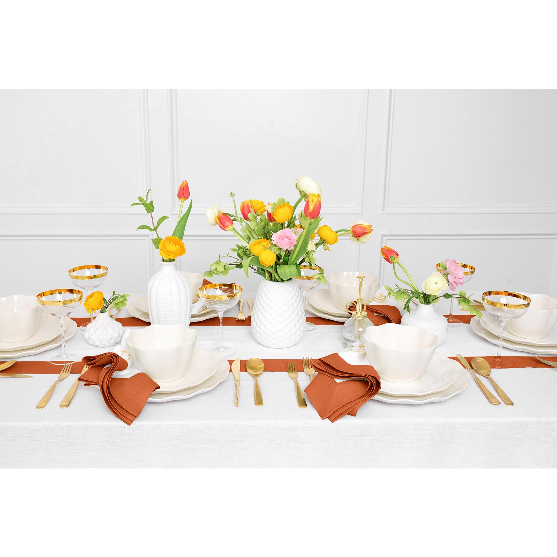 Solino Home Linen Placemats Set Of 4-100% Pure Linen Cloth Fabric Placemats Cinnamon And White - 19'' L X 14'' W Inch Washable D