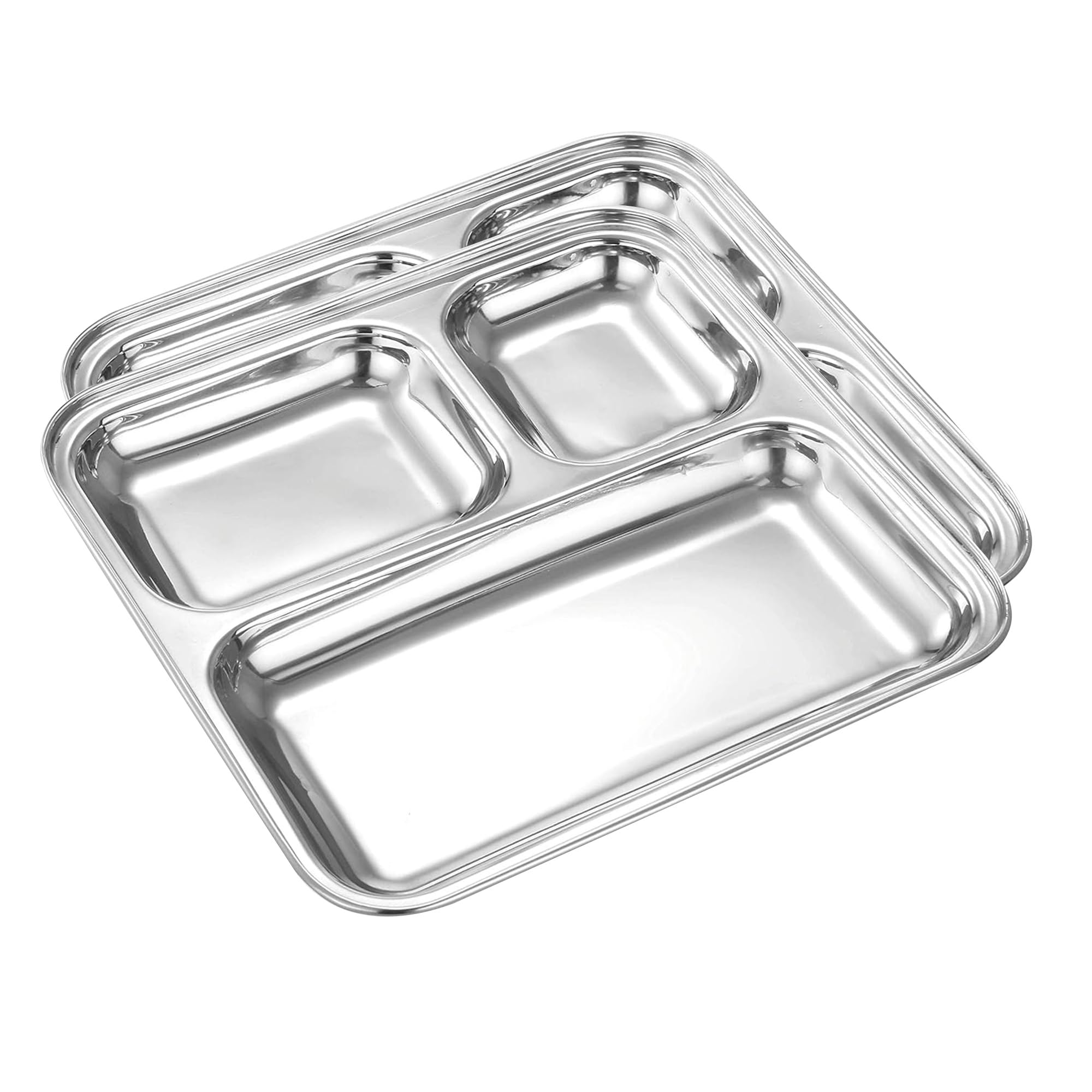 Expresso - Heavy Duty Stainless Steel Square Small Dinner Plate With 3 Sections Divided Mess Trays For Kids Lunch, Camping, Even