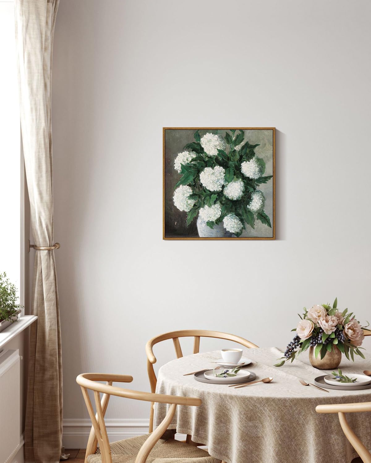 Insimsea Square Framed Canvas Wall Art, Flower Large Home Decor White Hydrangea Paintings Canvas Prints, Botanical Art Prints Fl