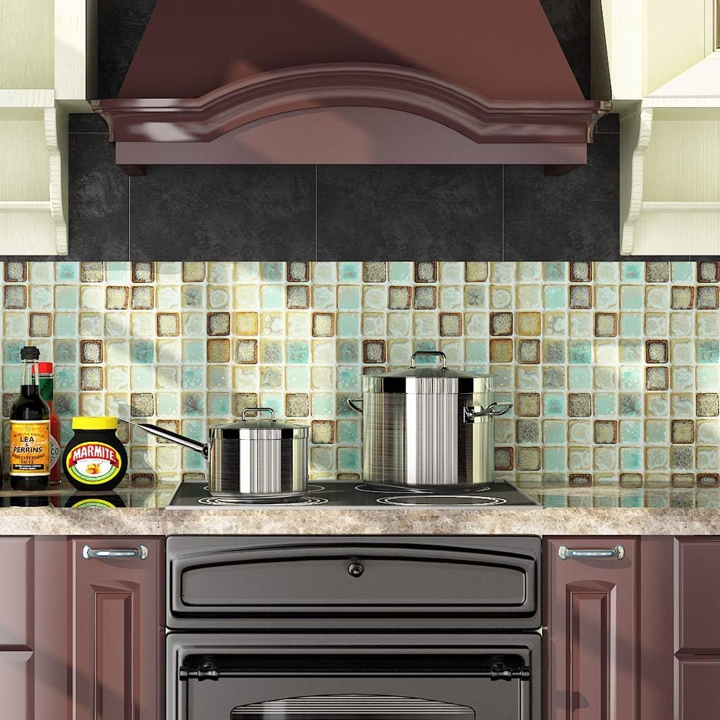 Livelynine Vinyl Bathroom Wallpaper Peel and Stick Backsplash for Kitchen Wall Paper Waterproof Contact Paper for Walls Floors Self Adhesive Vinyl Mosaic Tiles Wall Sticker 15.8x78.8 Inch