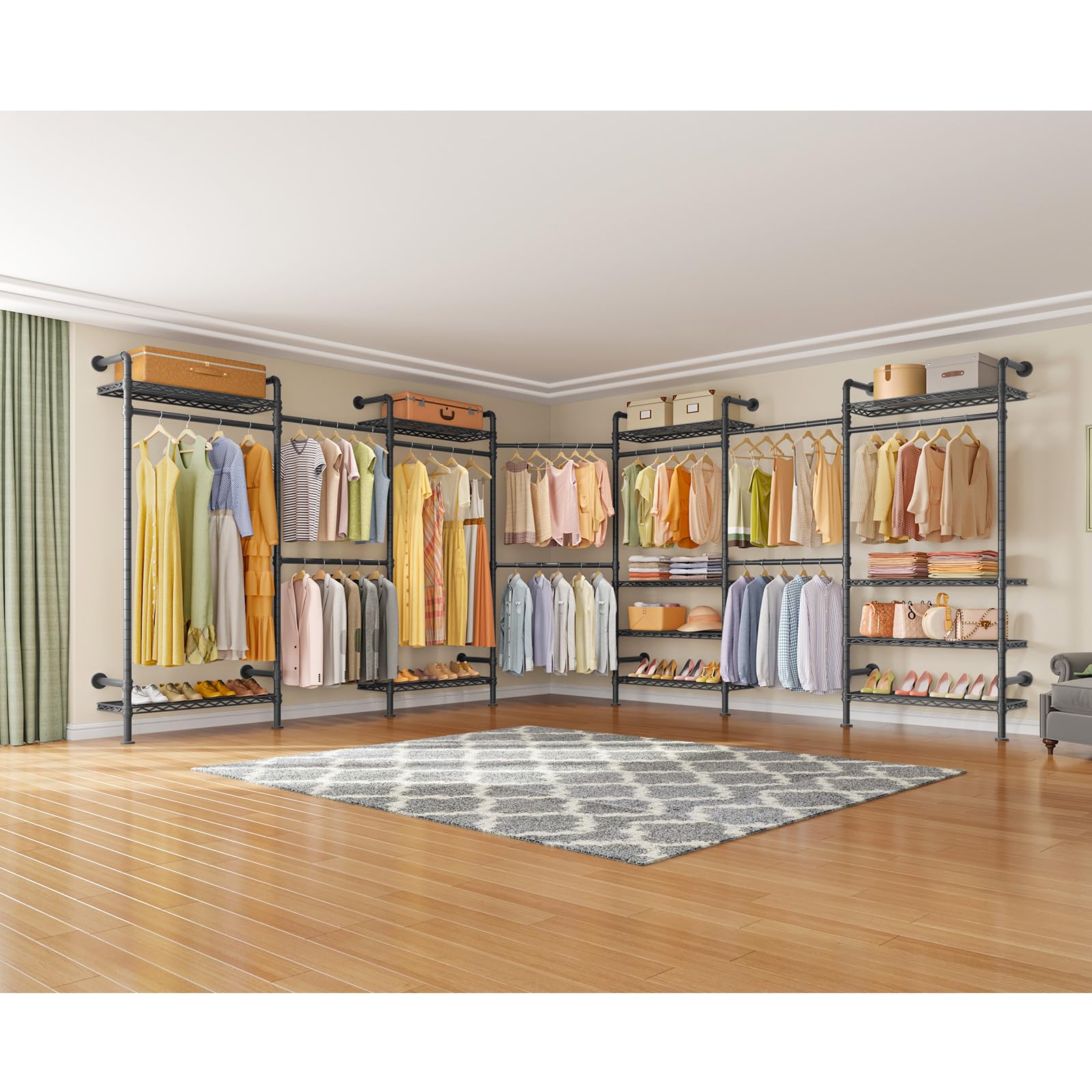 Timate U3 U Shape Garment Rack Heavy Duty Clothes Rack For Hanging Clothes, Expandable Industrial Pipe Clothing Rack Wall Mounte