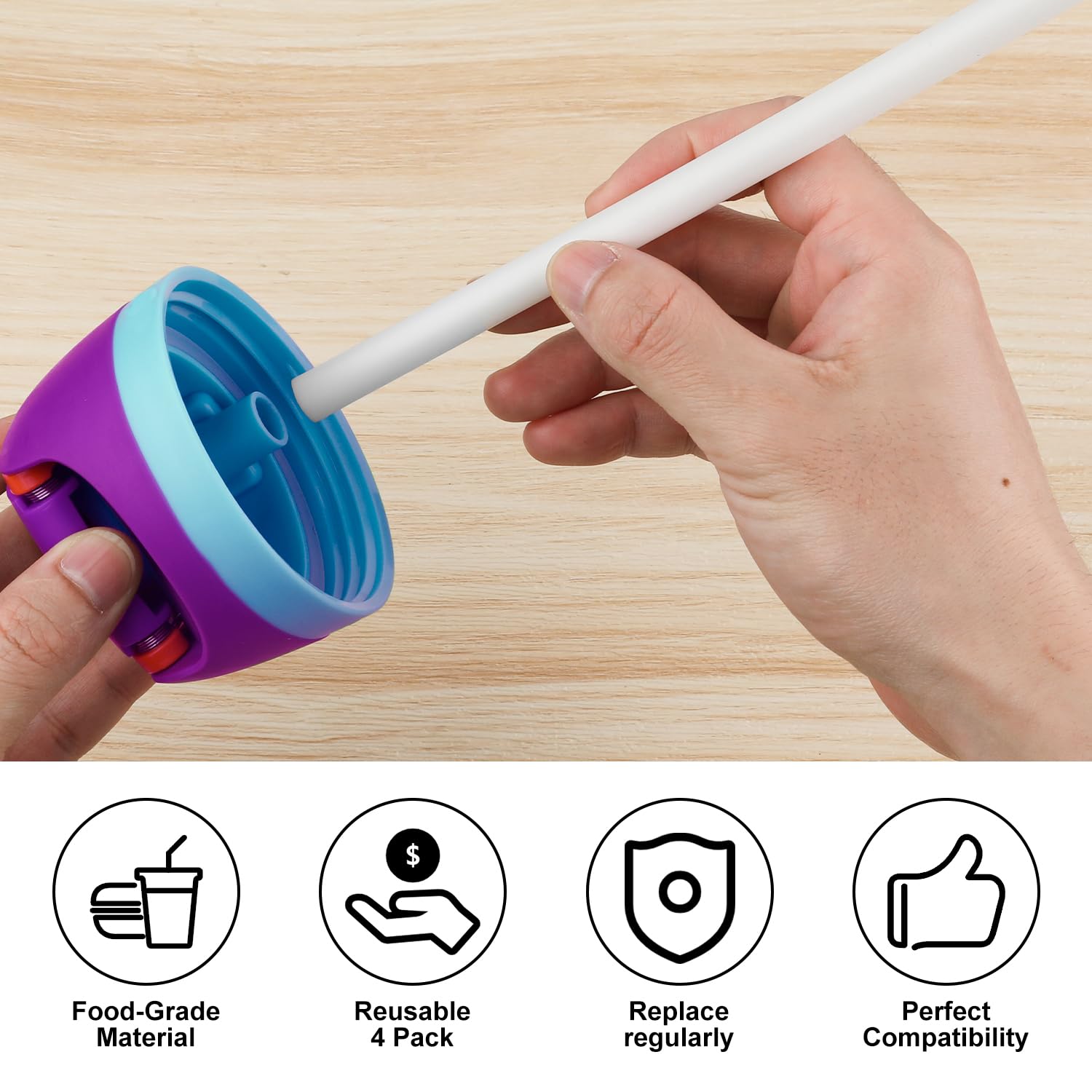 2Pcs Replacement Stopper Compatible With Owala Freesip 24Oz 32Oz, With 4Pcs Straws & 1Pcs Straw Cleaning Brush, Water Bottle Top