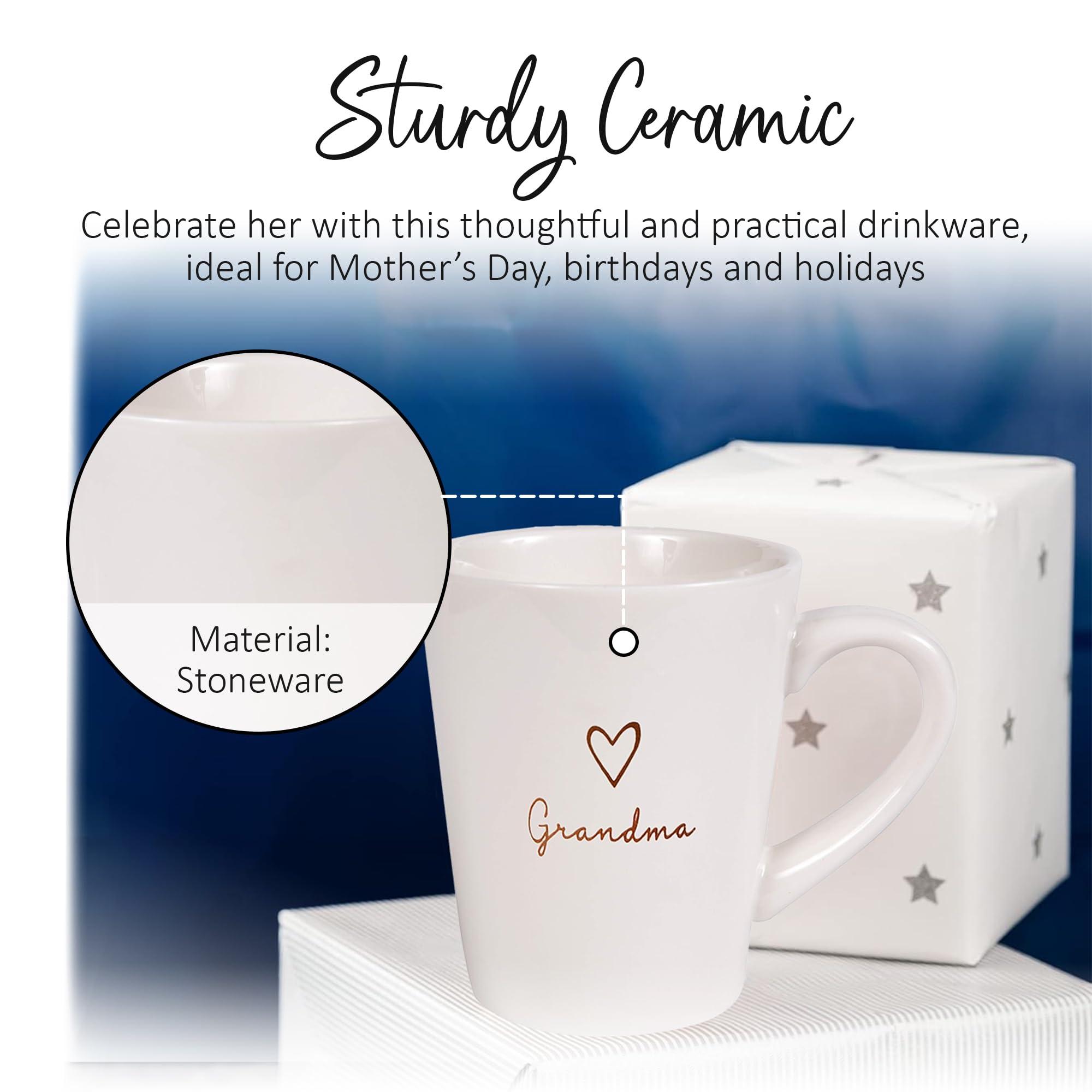 Pavilion Grandma Coffee Mug - Stoneware Coffee Cups For Grandmothers With Heart Tag - Ideal For Daily Use With ''Grandma'' Text