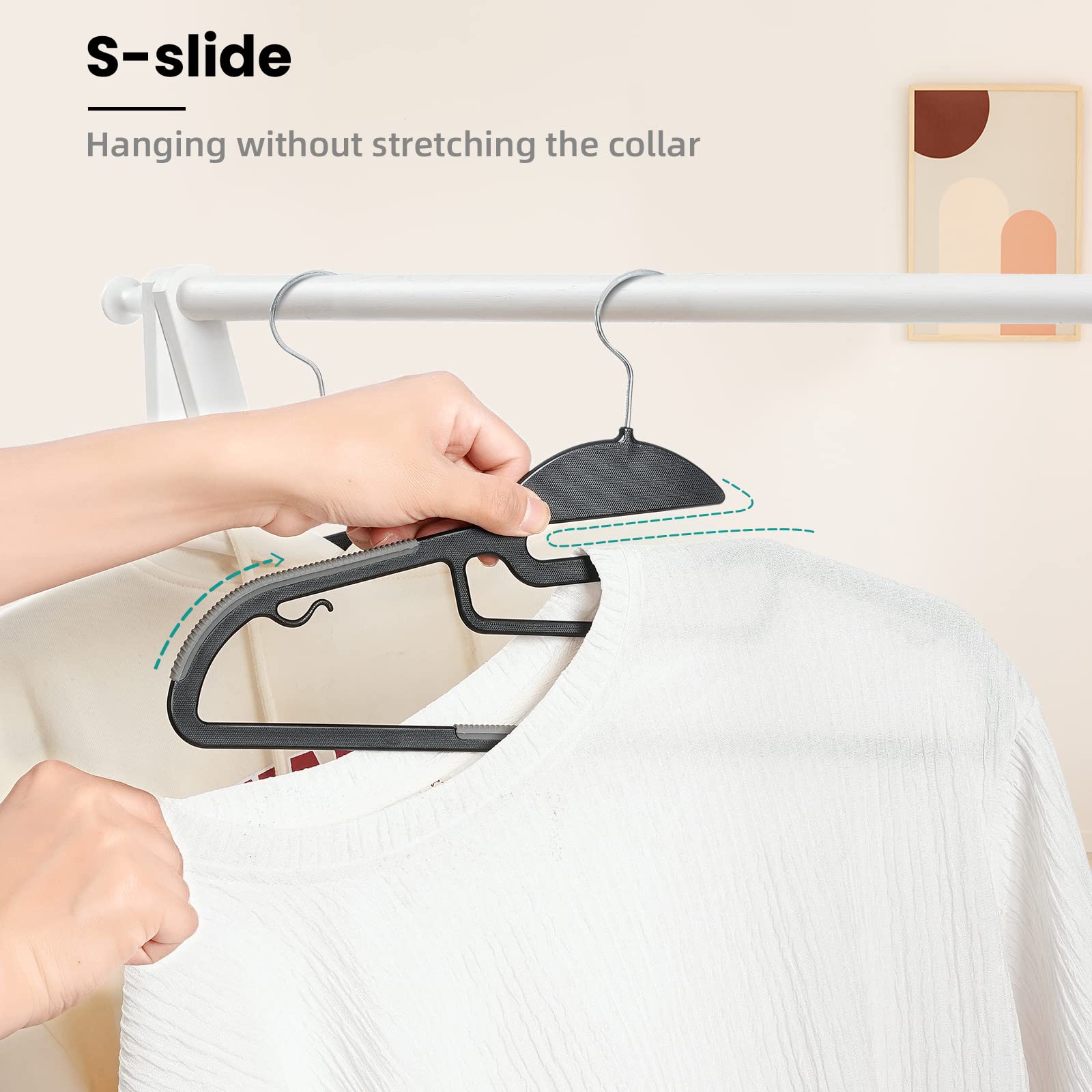 Heavy Duty Plastic Hangers 50 Pack with Non-Slip Design 0.2 Inches Thick 360?Swivel Hook Space Saving Organizer for Bedroom Closet Shirts Pants Strong Enough for Coat(Beige- S Shaped)
