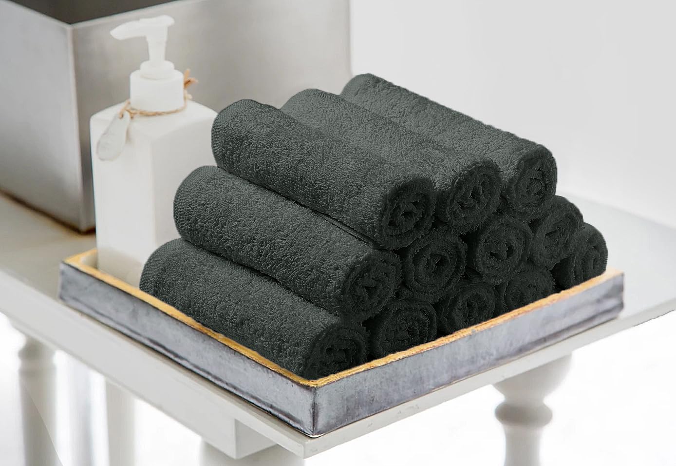 Avalon Towels Cotton Washcloths - (Pack of 60) Bulk 12''x12'' Premium Ring Spun Cotton  Absorbent  Soft Face Towels  Gym Towels  Hotel and Spa Quality  Reusable Fingertip Towels (Grey)