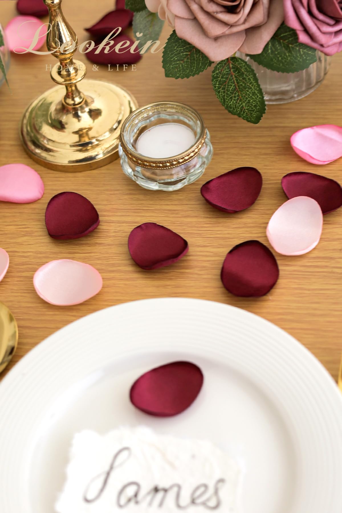 Lookein 300Pcs Rose Petals Satin Flower Petals For Wedding Flower Girl Basket Table Centerpieces Aisle Runner Party Confetti Bri