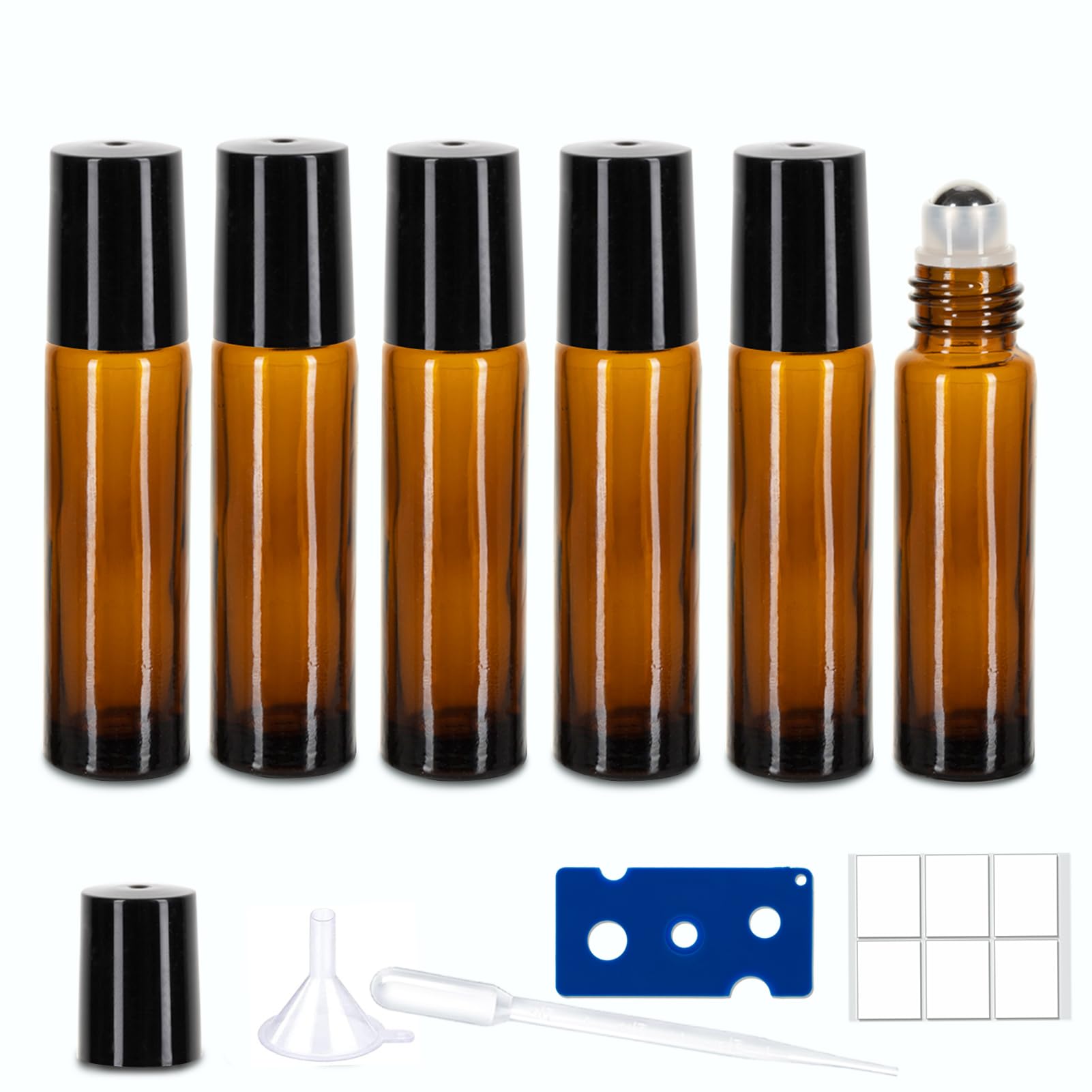 6 Pack Essential Oil Roller Bottles, 10Ml Roller Balls For Essential Oils, Amber Glass Roller Bottles, Roll On Bottles With Stai