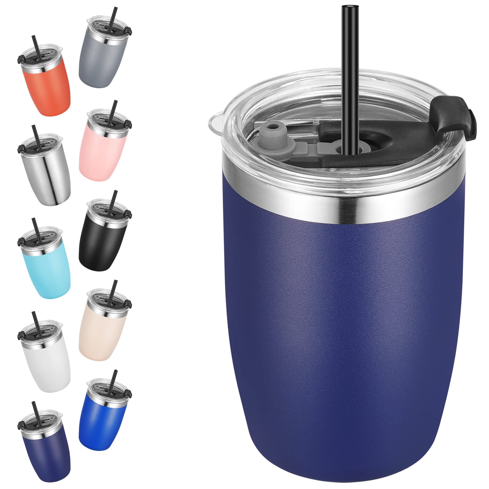 Vegond Stainless Steel 12 Oz Tumblers Bulk Vacuum Insulated Double Wall Travel Tumbler With Lid And Straw Reusable Tumbler, Navy