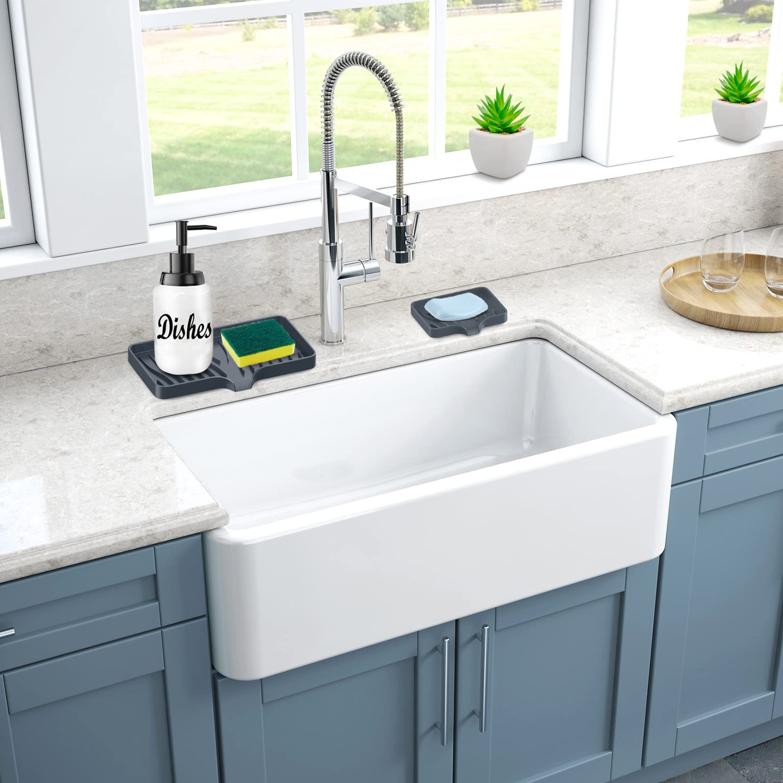 Kitchen Sink Tray,Self Draining Kitchen Soap Tray Soap Holder Silicone Sponge Holder For Kitchen Sink,Kitchen Bathroom Sink Cadd