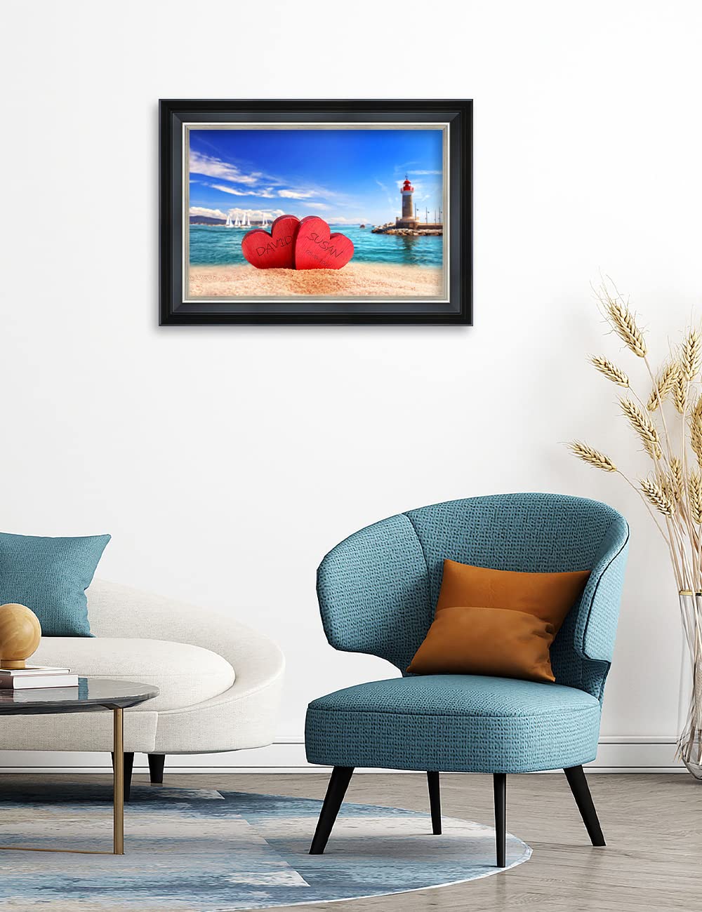 Ipic - Beach Lovers, Personalized Framed Wall Art With Names And Date On, Giclee Prints With Solid Wood Frame, Customized Gift A