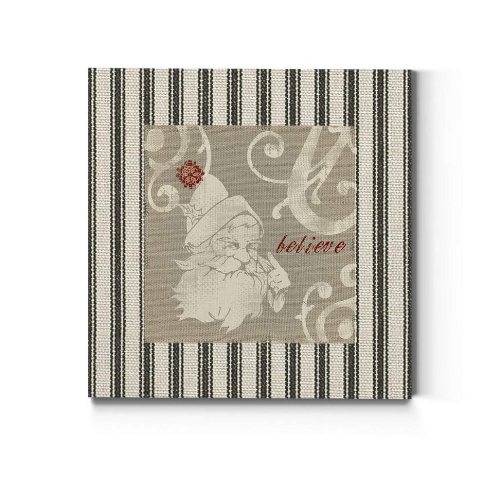 Renditions Gallery Believe Santa Claus Wall Art, Christmas & Winter Decor, Cream & Red, Striped Fabric Look, Premium Gallery Wra