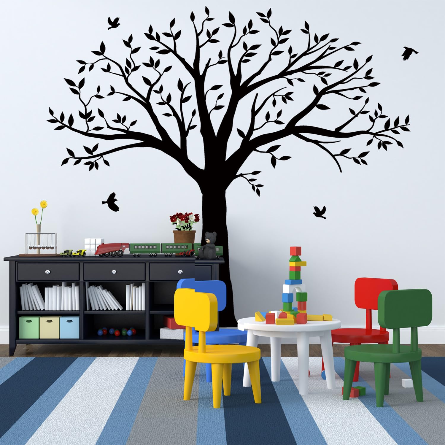 Family Tree Wall Decal Quote- Family Like Branches On A Tree Lettering Tree Wall Sticker For Bedroom Decoration (Black)