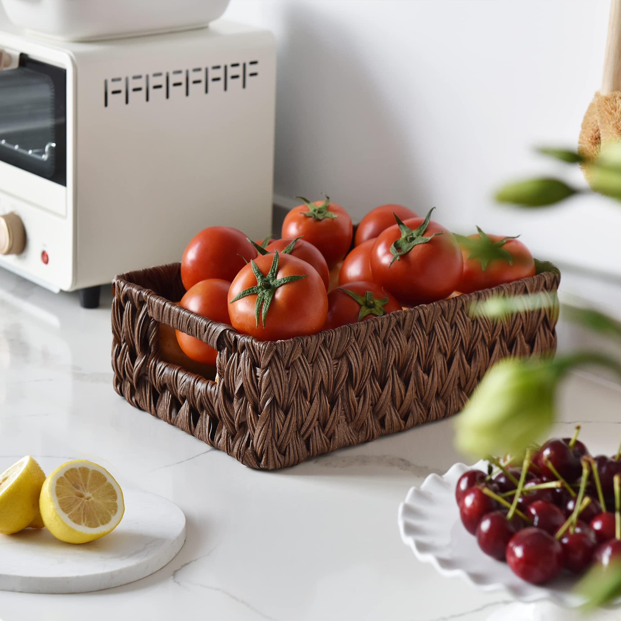 Granny Says Wicker Baskets With Handles,Small Woven Basket For Storage, Waterproof Storage Basket Organizer,Decorative Storage B