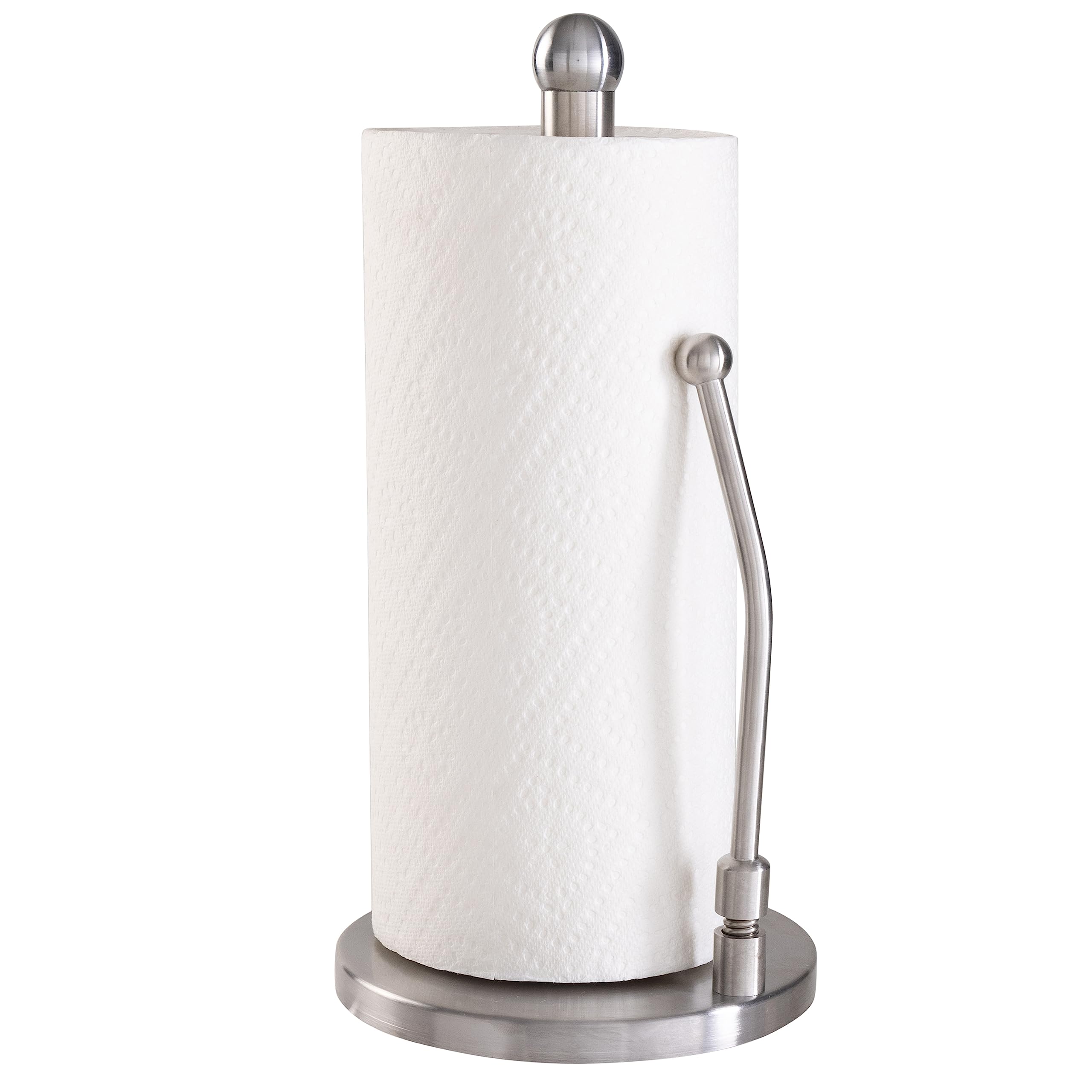 Kitchen Details Stainless Steel Paper Towel Holder | Tension Dispenser Bar | Easy Tear | Weighted Base | Standard Roll | Counter