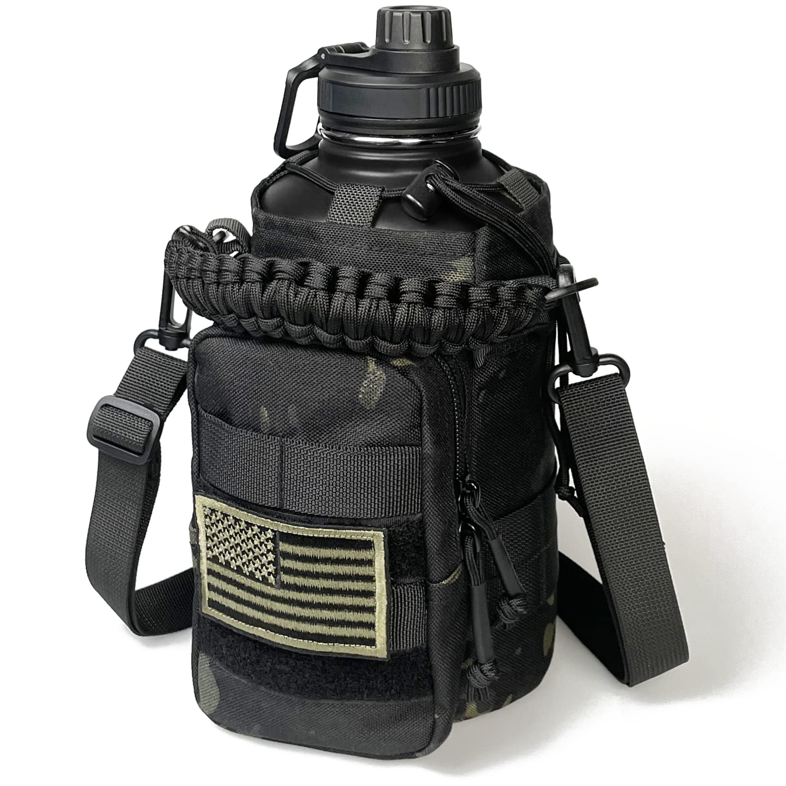 Defunx 64 Oz Water Bottle Insulated With Sleeve (Camo Black) - Half Gallon Water Jug With Handle - Stainless Steel Sports Water