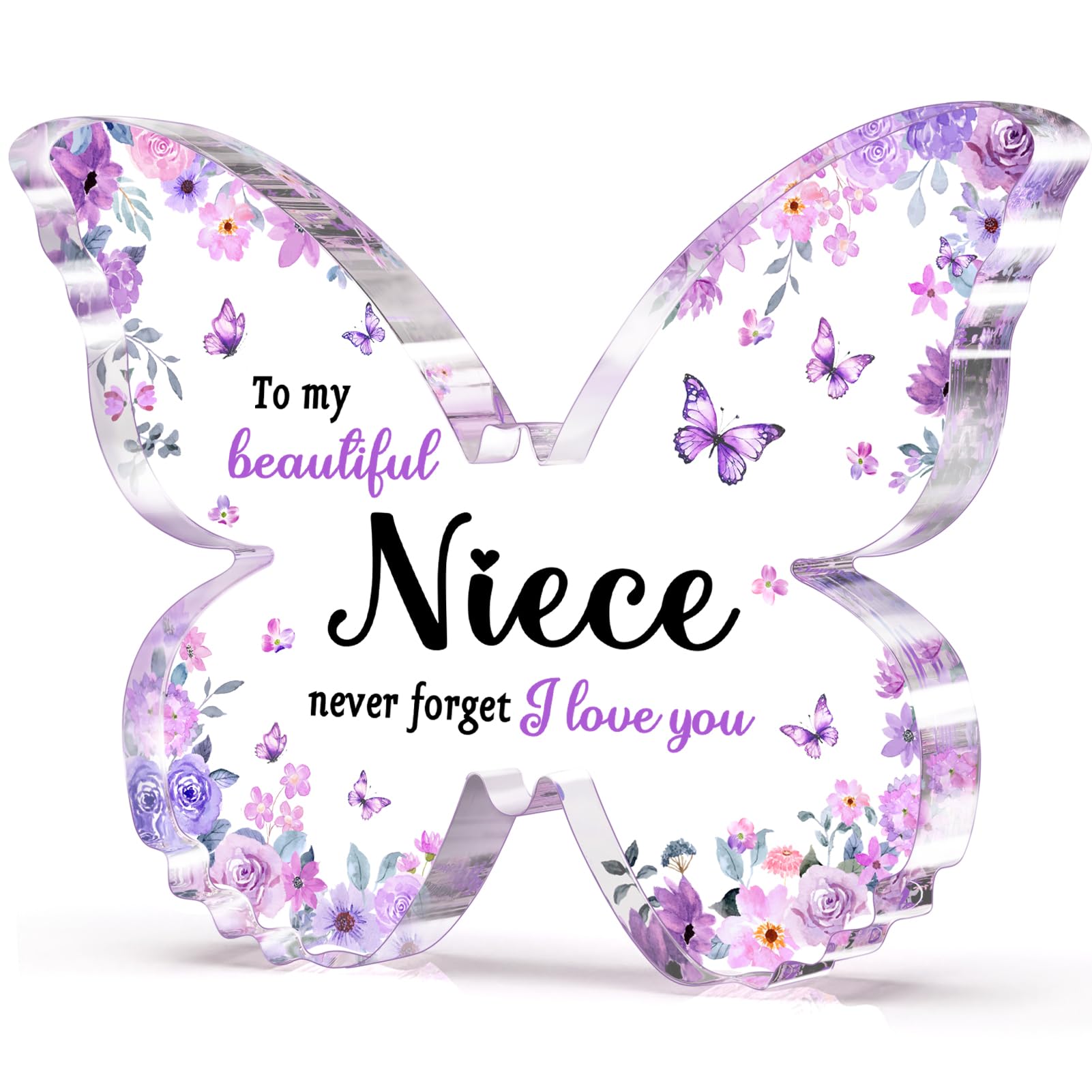Glydein Niece Gifts from Auntie Aunt Uncle - Unique Purple Butterfly Acrylic Plaque Desk Decor - Mothers Day Christmas Valentine