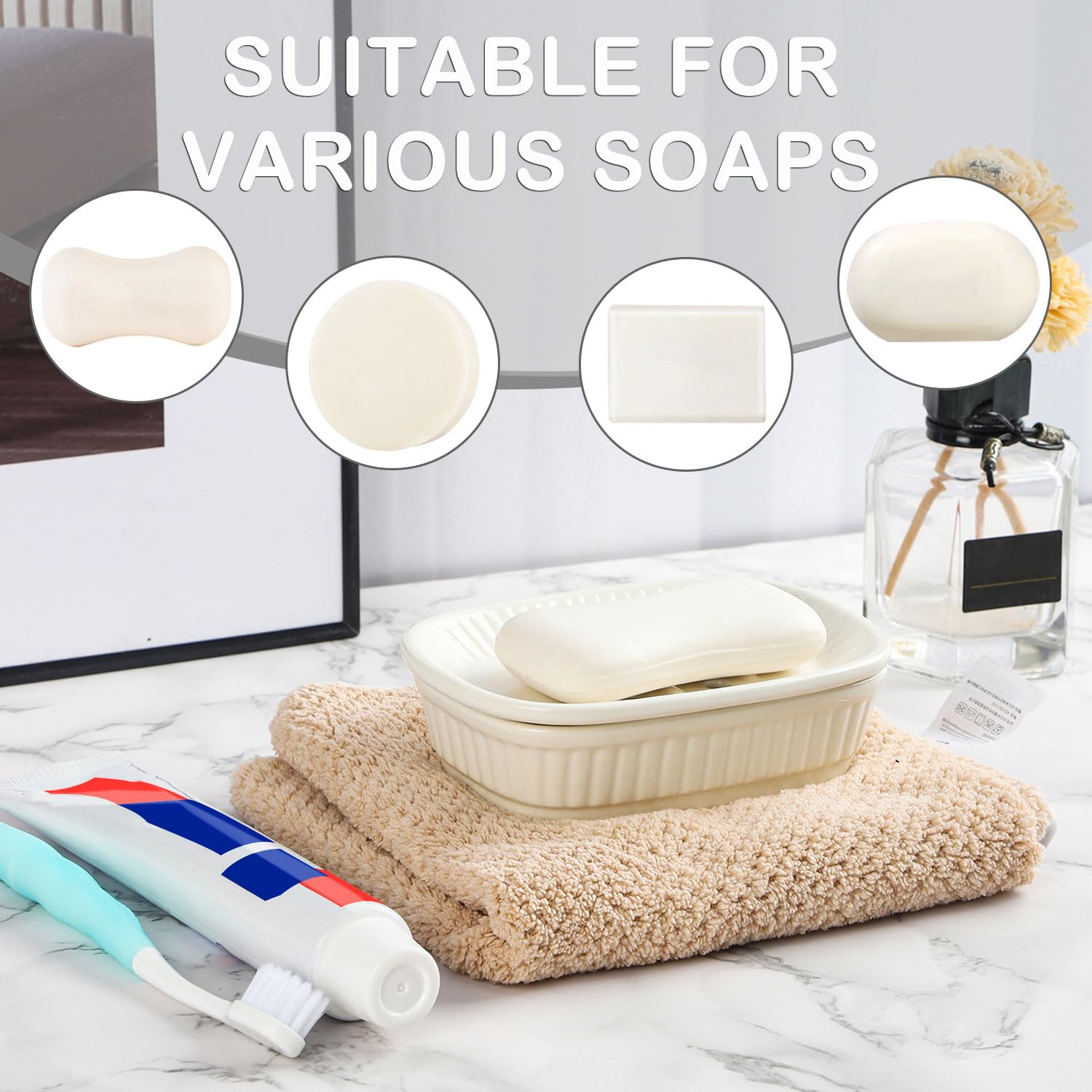 Vanenjoy Green Ceramic Soap Dish, Self Draining Soap Dish For Kitchen Sink, Decorative Bathroom Soap Dish, Kitchen Sponge And So