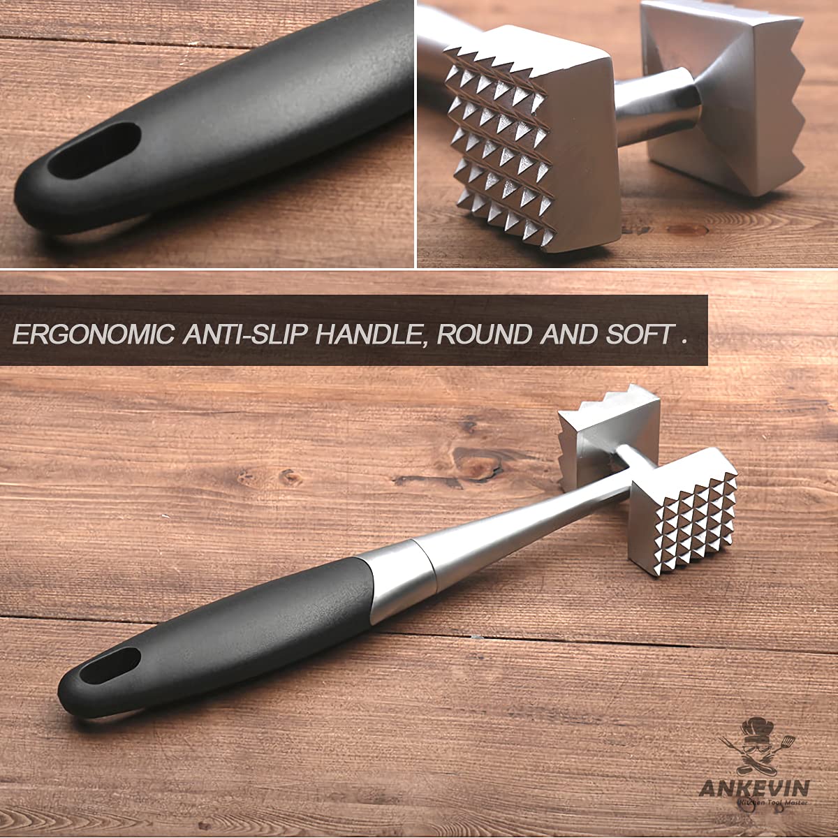 Meat Tenderizer, Dual-Sided Nails Meat Mallet, Meat Hammer Used For Steak, Chicken, Fish,Meat Pounder With Rubber Comfort Grip H