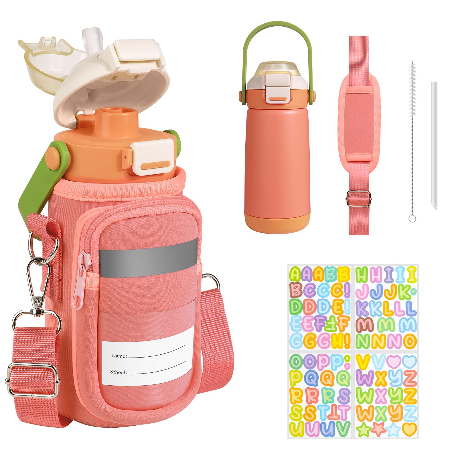 REDSHELL Kid Water Bottle with Carrier Bag, Leakproof Steel Tumbler, Orange