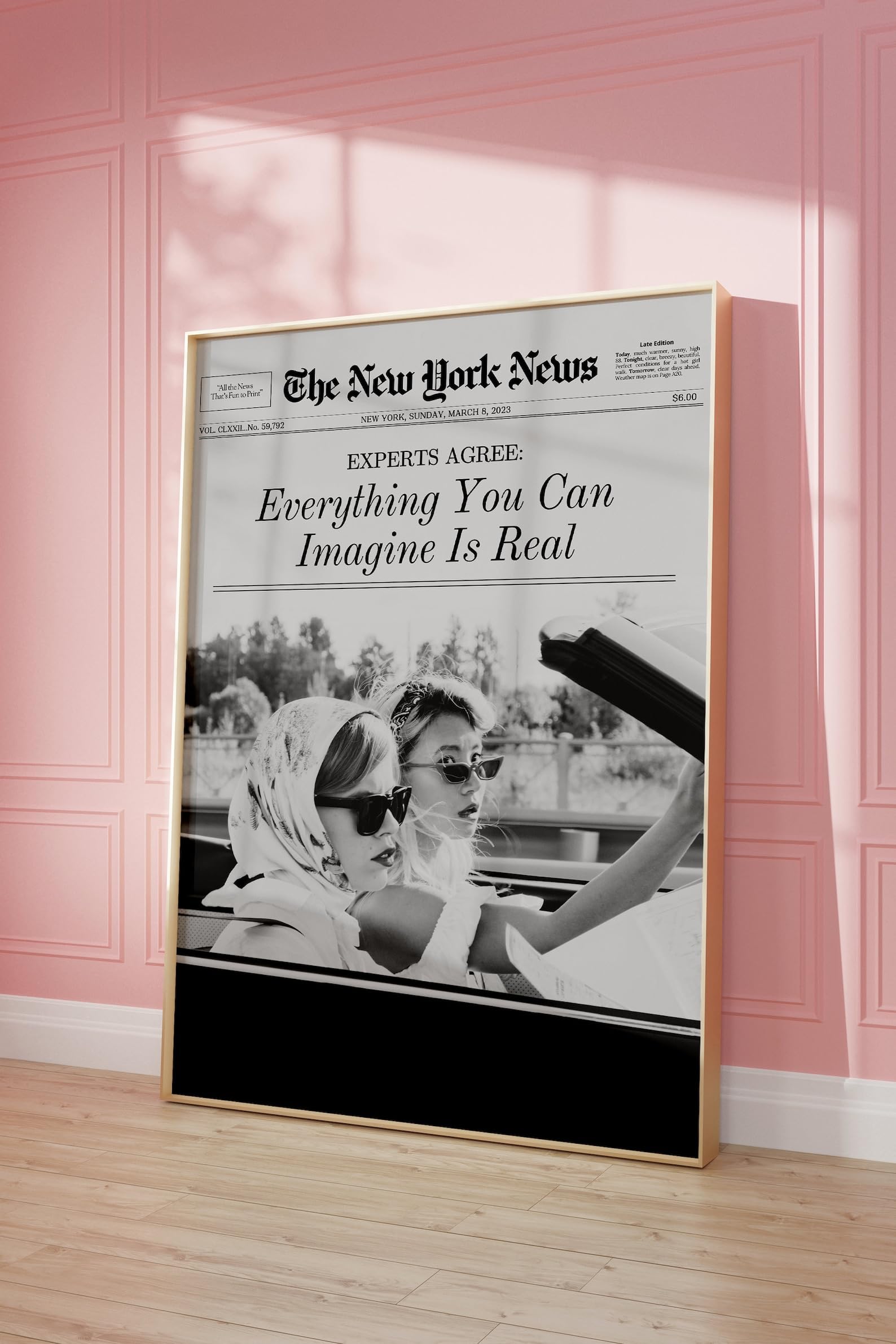 Ihery Unframed Trendy Hot Girls Newspaper Wall Art Prints,12X16In Canvas Wall Art Prints,Everything You Can Imagine Is Real Posi