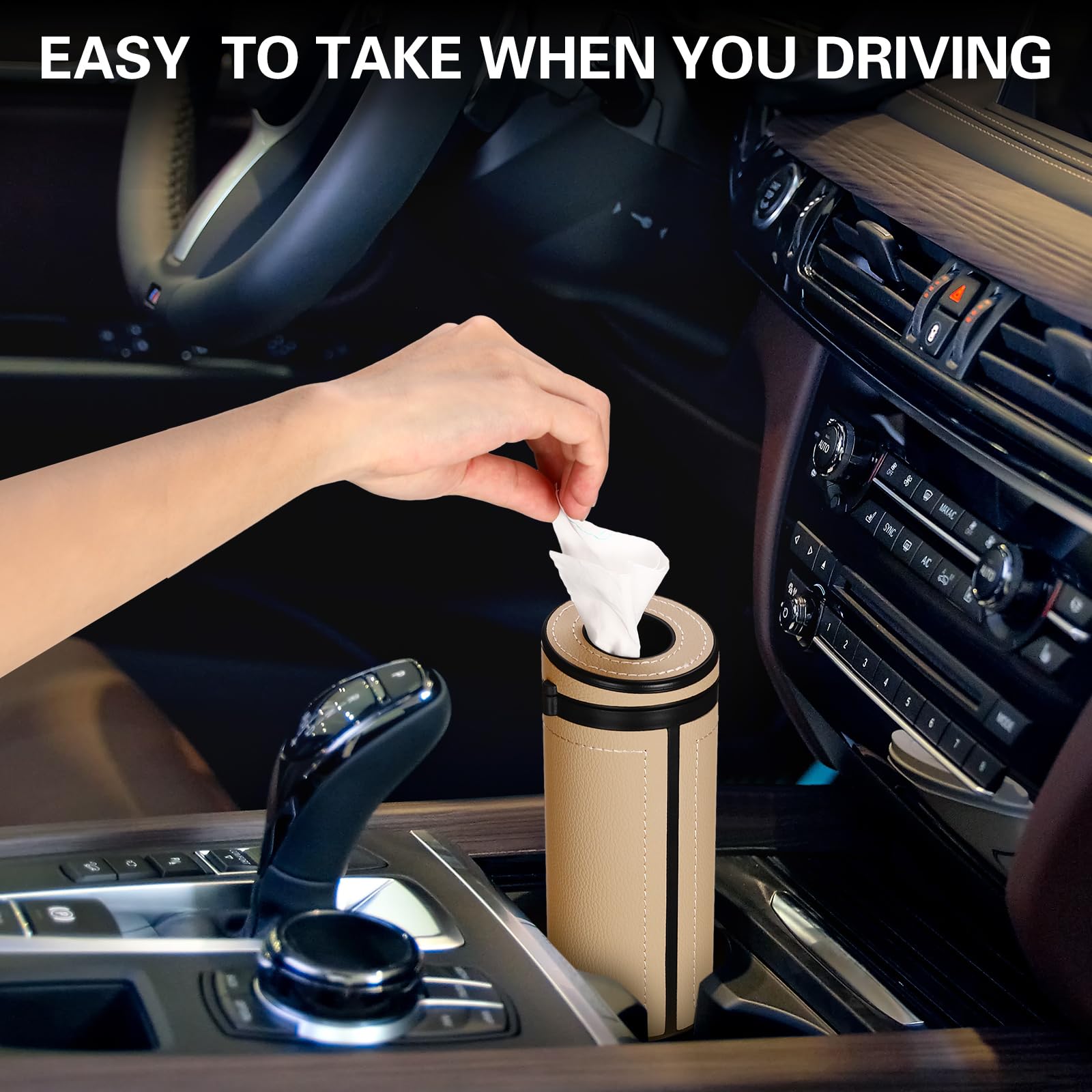 Singhoow 1 Pcs Car Tissues Cylinder Leather Round Tissues Container Car Tissues Holder With Tissues Cylinder Tissue Box With Win