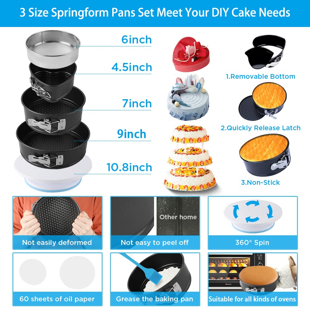 Cake Decorating Kit,635 Pcs Cake Decorating Supplies With 3 Springform Pan Sets Icing Piping Nozzles Cake Rotating Turntable Cak