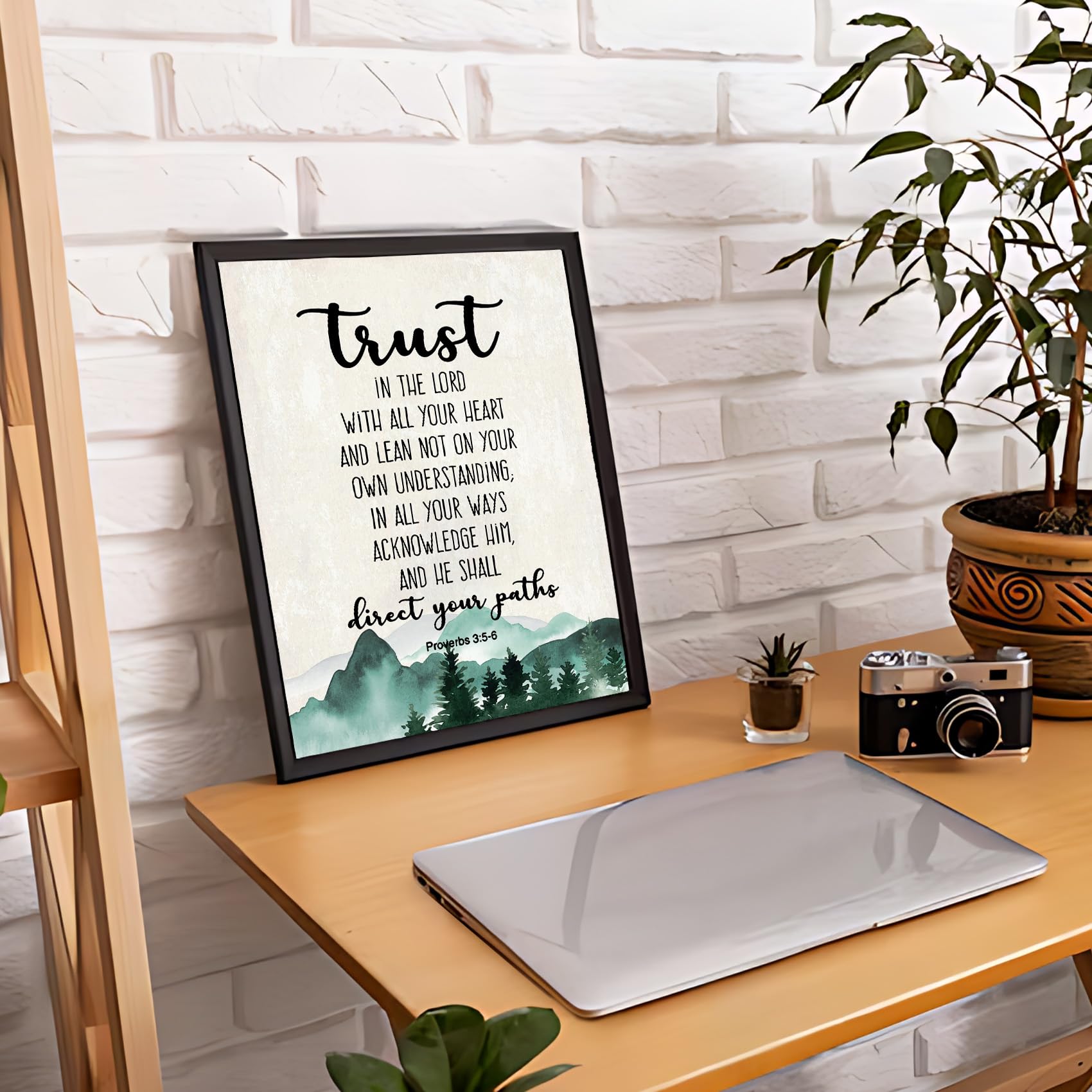 Phamte Christian Proverbs 3:5-6 Trust In The Lord With All Your Heart Framed Wall Art Prints Posters Decor, Bible Verse Religiou