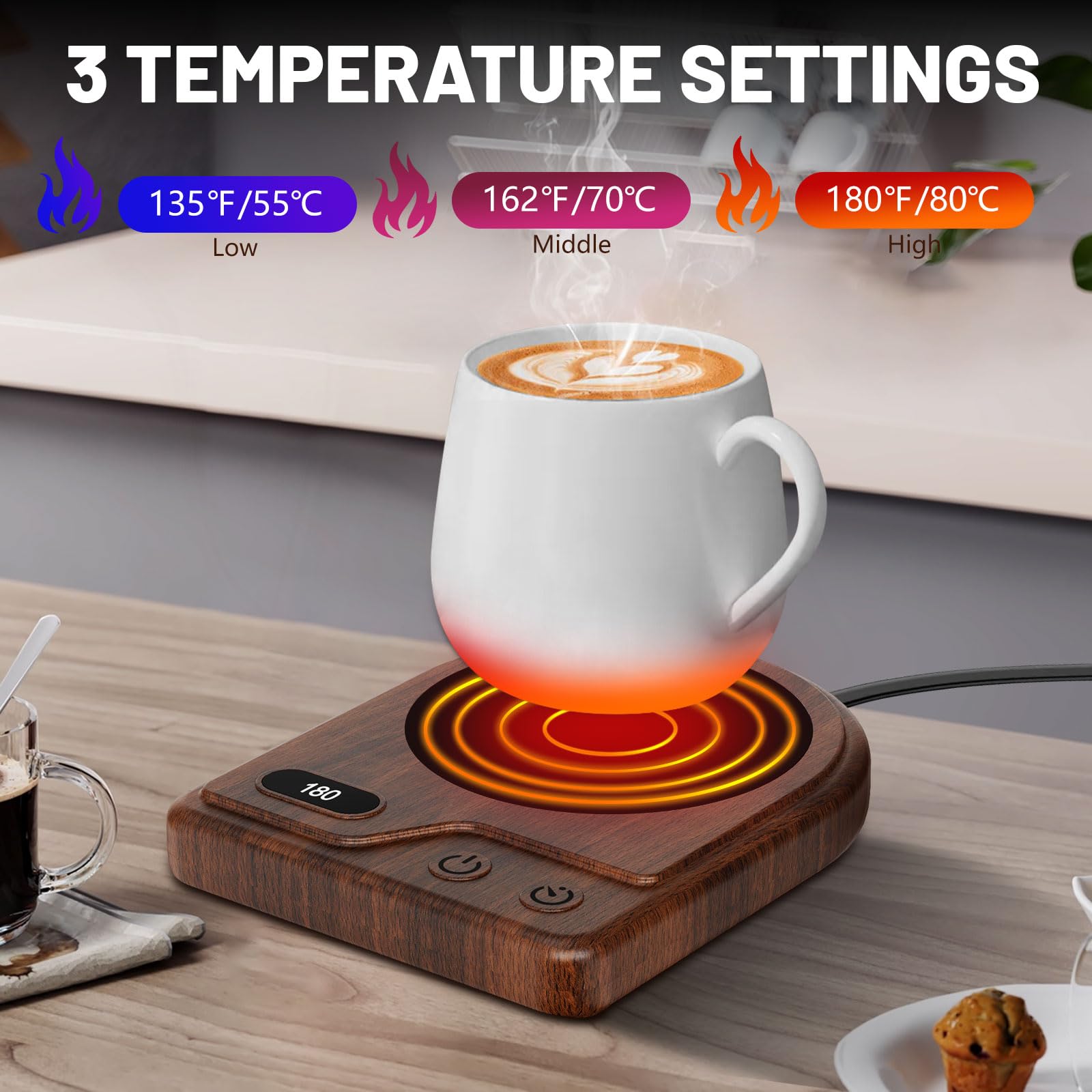 Mug Warmer, Coffee Mug Warmer With 3 Adjustable Temperature Settings, Coffee Warmer 2-12 Auto Shutoff, Digital Display Coffee Cu
