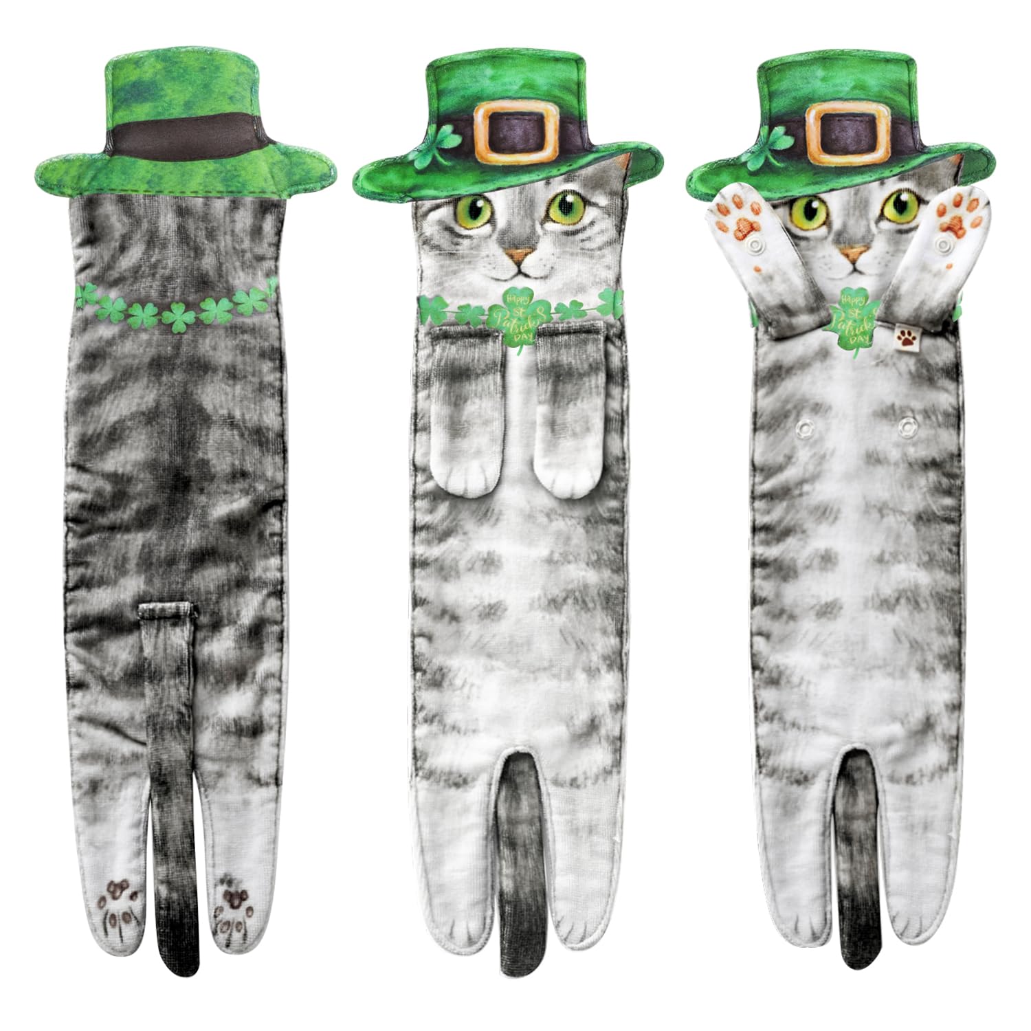 Funny St Patricks Day Cat Hand Towels For Bathroom Kitchen - Cute Green Shamrock Decorative Cat Decor Hanging Towels Super Absor