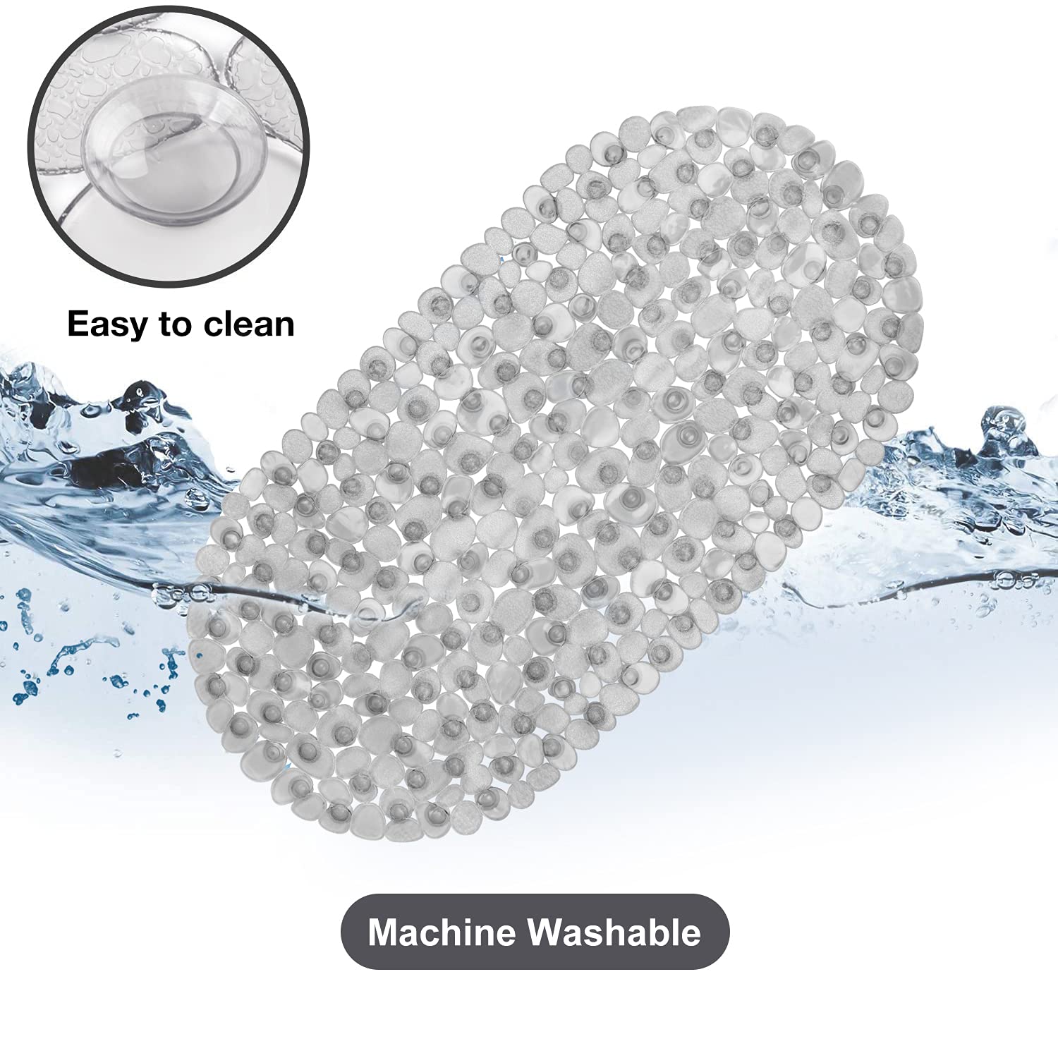 Weltrxe Pebbles Bathtub Mat Non Slip Oval Shower Mat With Suction Cups, Drain Holes, 27 X 14 Inch Plastic Bathroom Tub Mats Mach