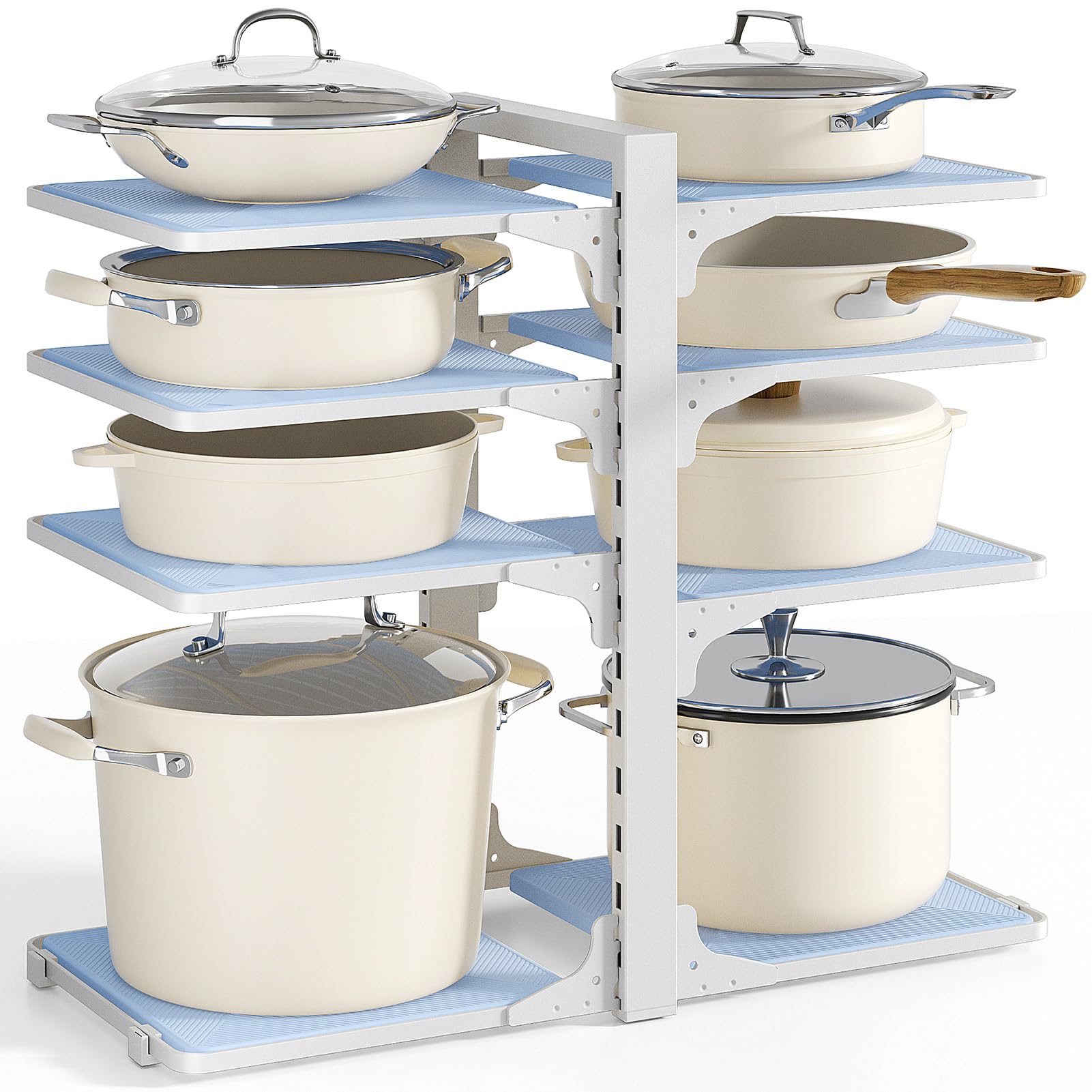 LAMU Pots and Pans Organizer under Cabinet, 8 Tier Heavy Duty Pan Organizers inside Cabinet, Adjustable Pot Rack for Small Kitch