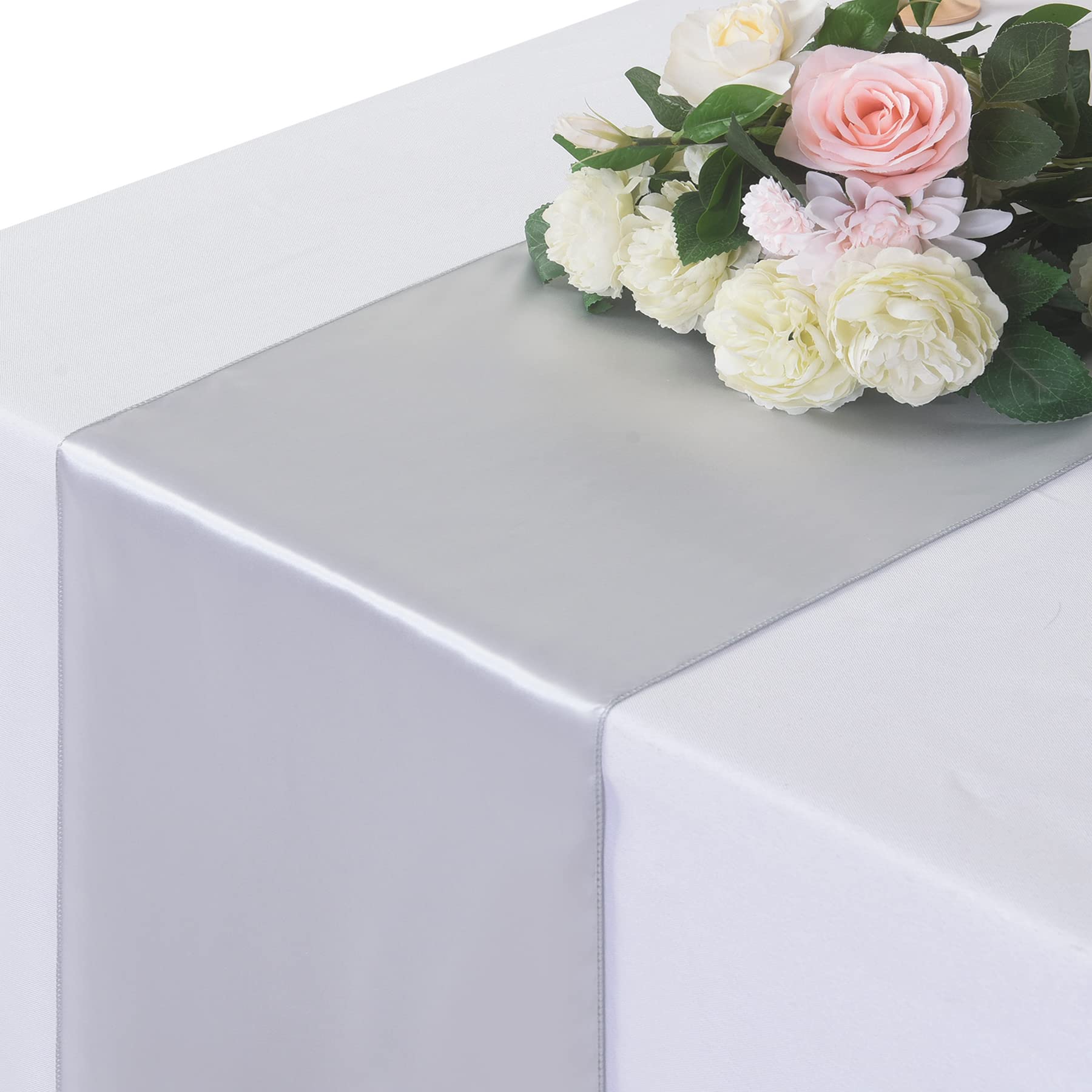12 Pack Satin Table Runner, 12  108 Inch For Party Wedding, Birthday, Banquets,Graduation Engagements, Christmas, Decoration(Sil