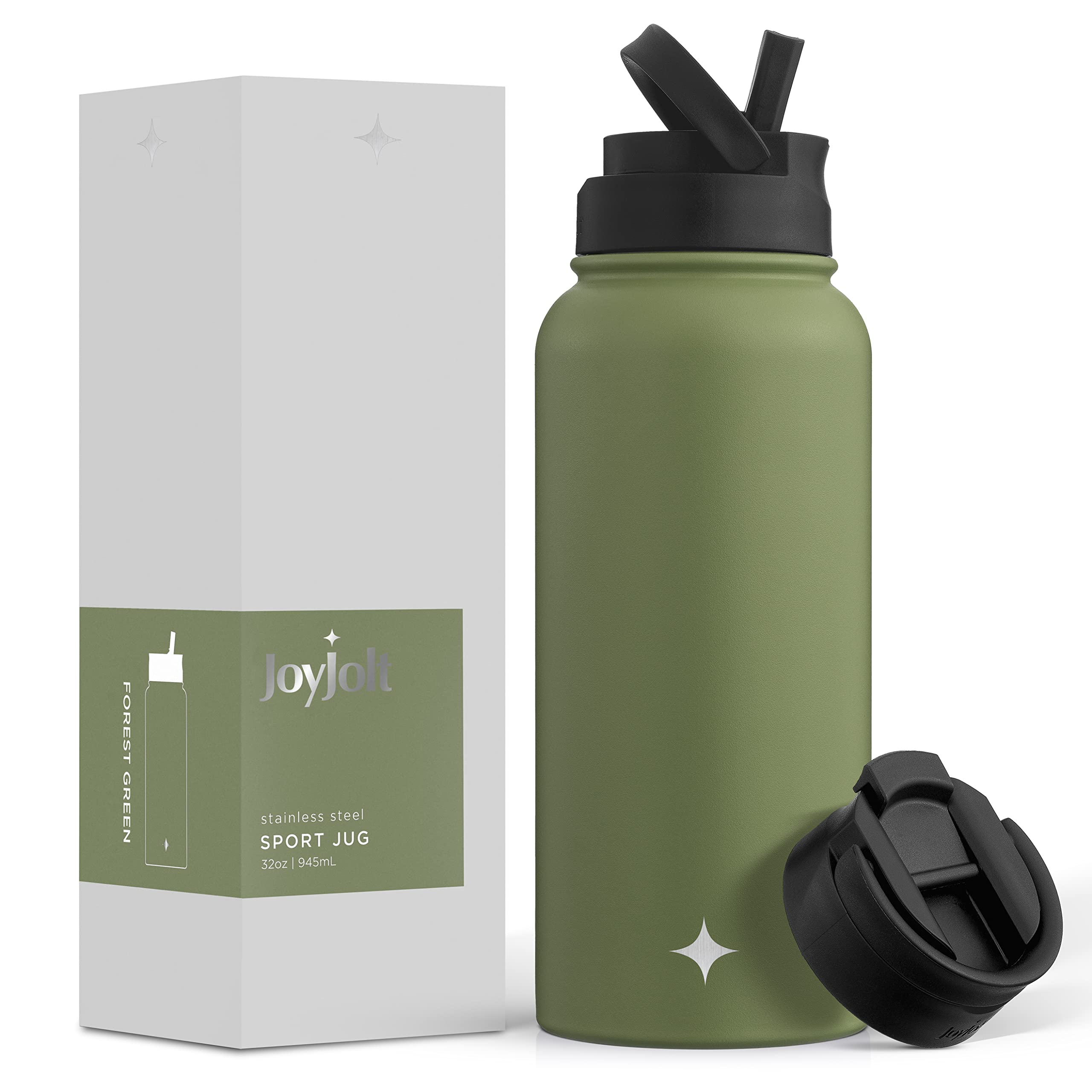 JoyJolt Triple Insulated Water Bottle with Straw Lid AND Flip Lid! 32oz Large 12 Hour Hot/Cold Vacuum Insulated Stainless Steel 