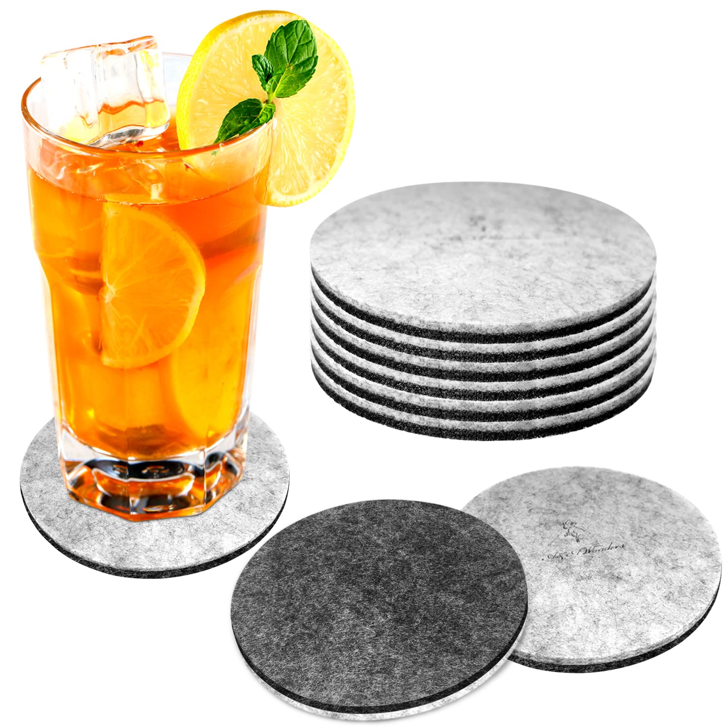 A&A Wonders Absorbent Premium Felt Coasters Set Of 6 For Drink, Absorbent Felt Protects Furniture, Table, Anti Slip, Suitable Fo