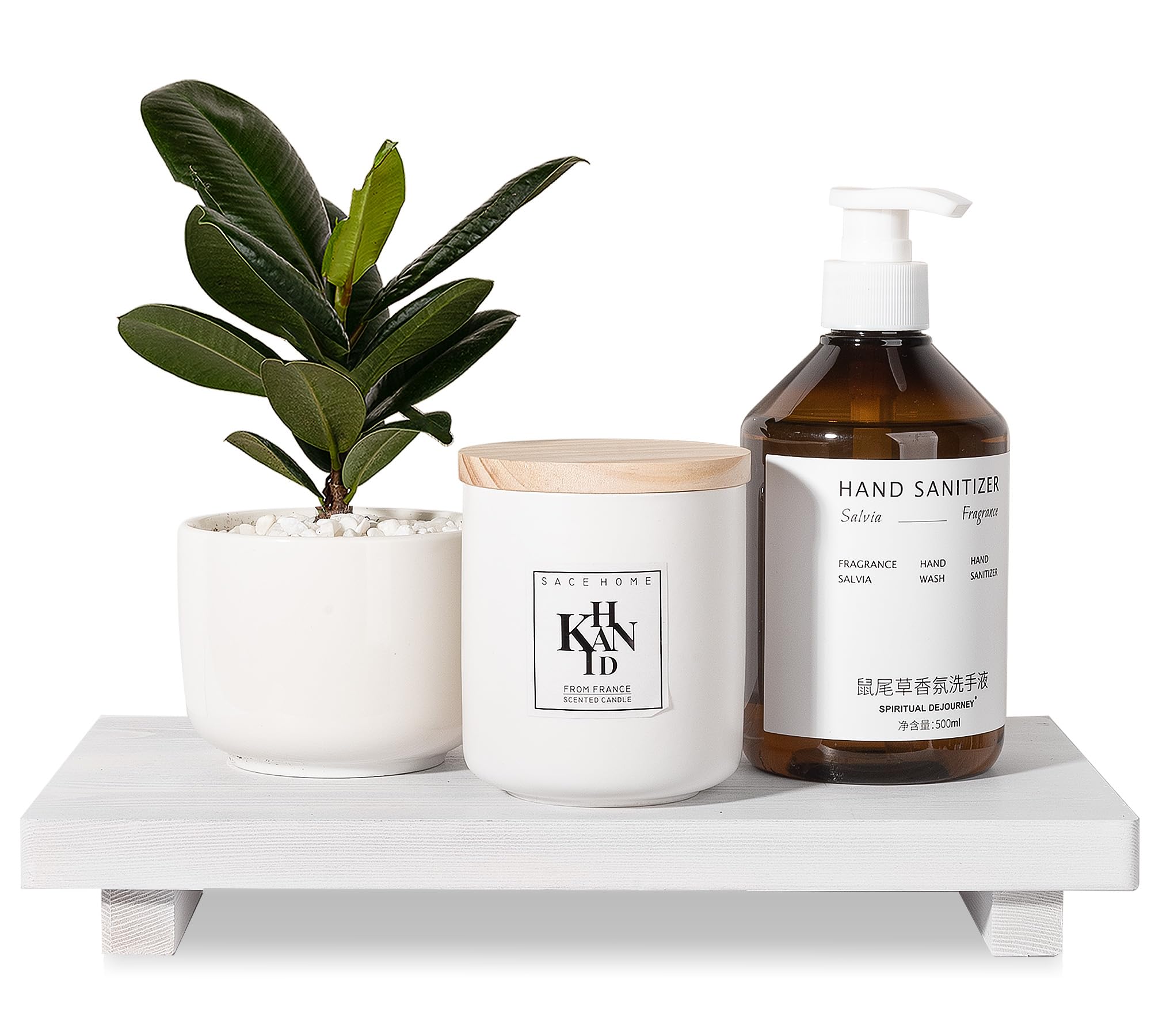 Bathroom Counter Organizer Wood Pedestal Stand Farmhouse Decorative Tray Soap Holder For Kitchen Decor, Large 11.8'' X 7'' - Whi