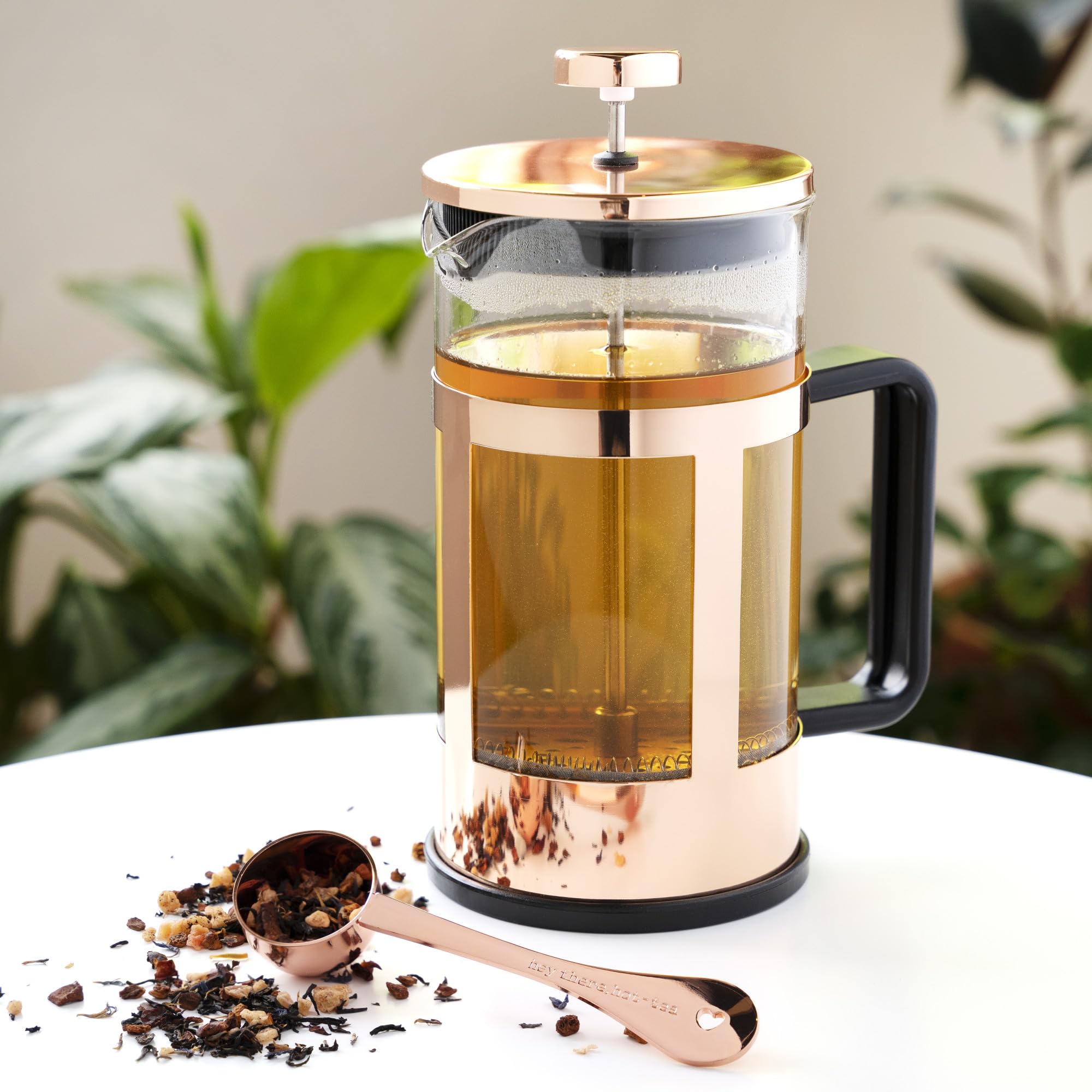 Pinky Up Piper Tea Press Pot - 34 oz Stainless Steel Coffee Maker, Rose Gold for Loose Leaf Tea & Iced Beverages, Model 5805