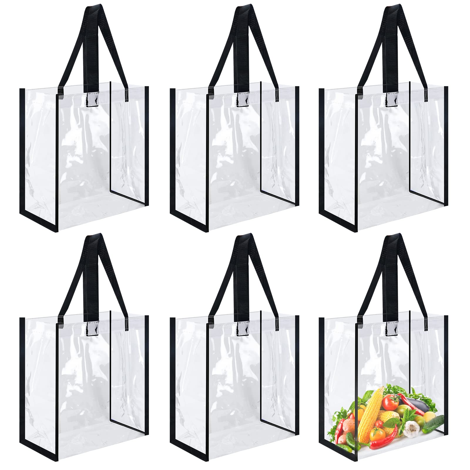 Wykoo 6 Pack 12 X 12 X 6 Inch Clear Tote Bags Pvc Plastic Tote Bag With Handles Bulk Stadium Approved Clear Tote Bags For Work B