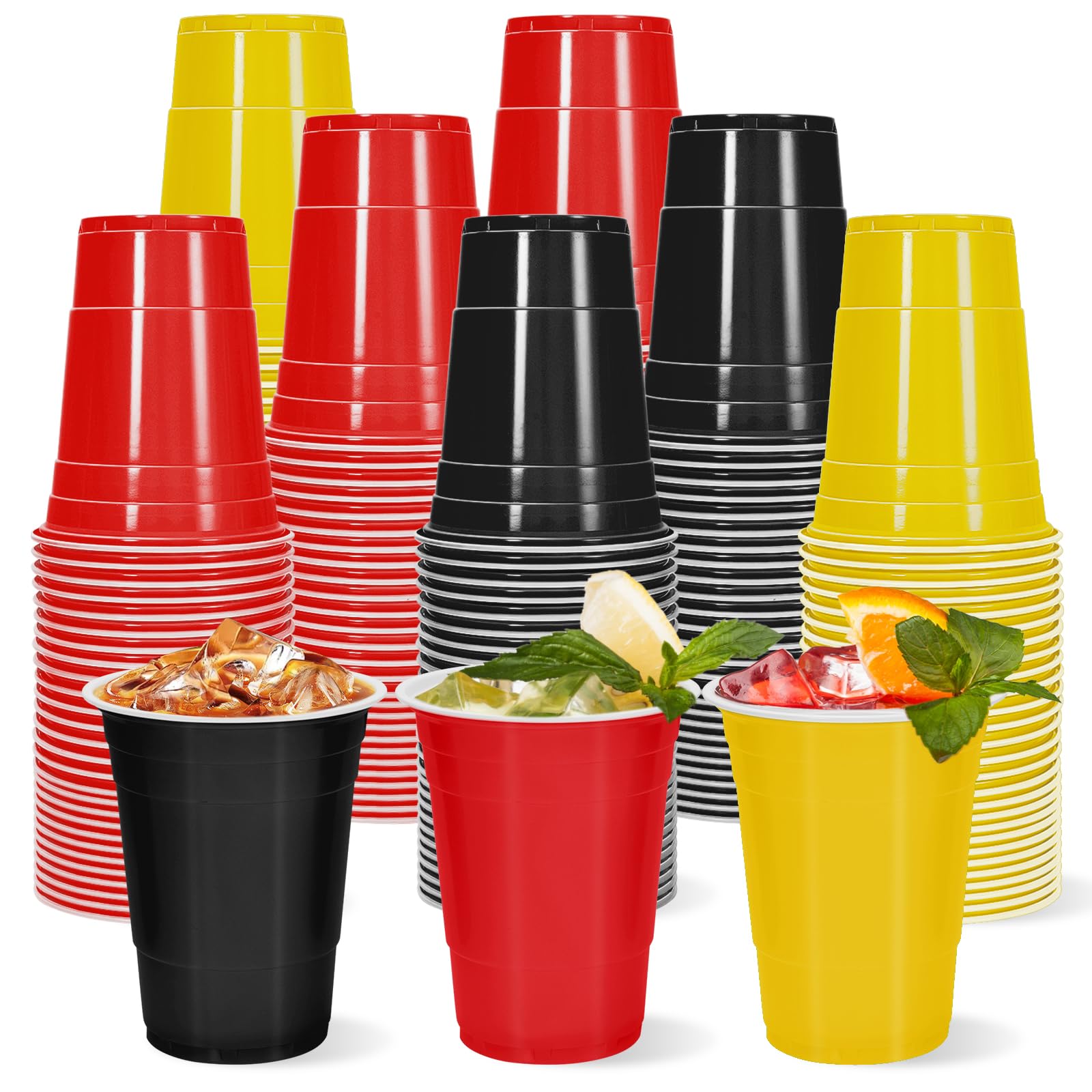 Whaline 60 Pcs Colored Plastic Cups 16 Oz Black Red Yellow Plastic Cups Cartoon Monster Disposable Cup for Birthday Baby Shower 