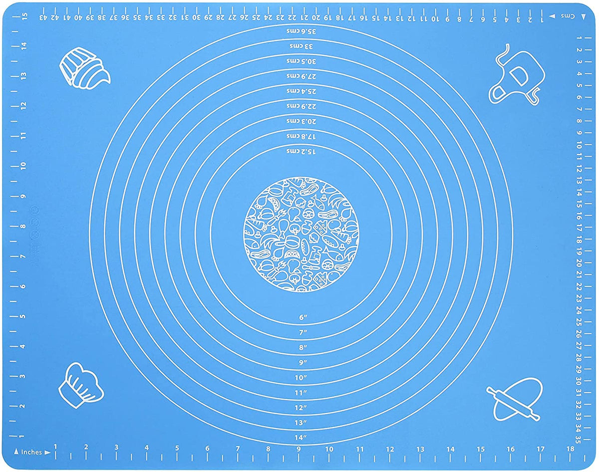 Silicone Baking Mat For Pastry Rolling Dough With Measurements,19.7'' X 15.7'' Bpa Free Non Stick And Non Slip Blue Table Sheet