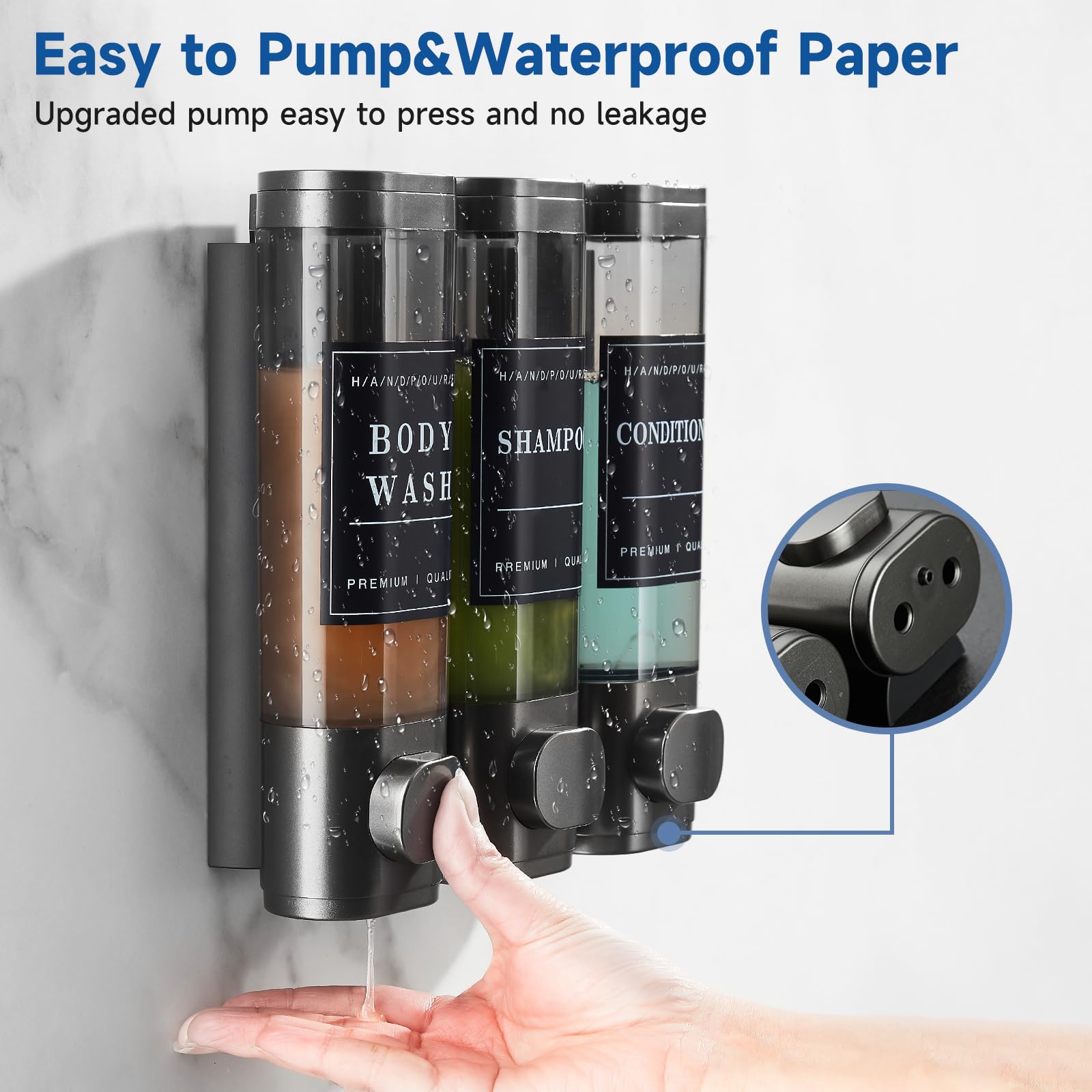 Shampoo And Conditioner Dispenser,Unisense Shower Soap Dispenser 3 Chamber No Drill Wall-Mounted Shampoo Dispenser For Shower Wa