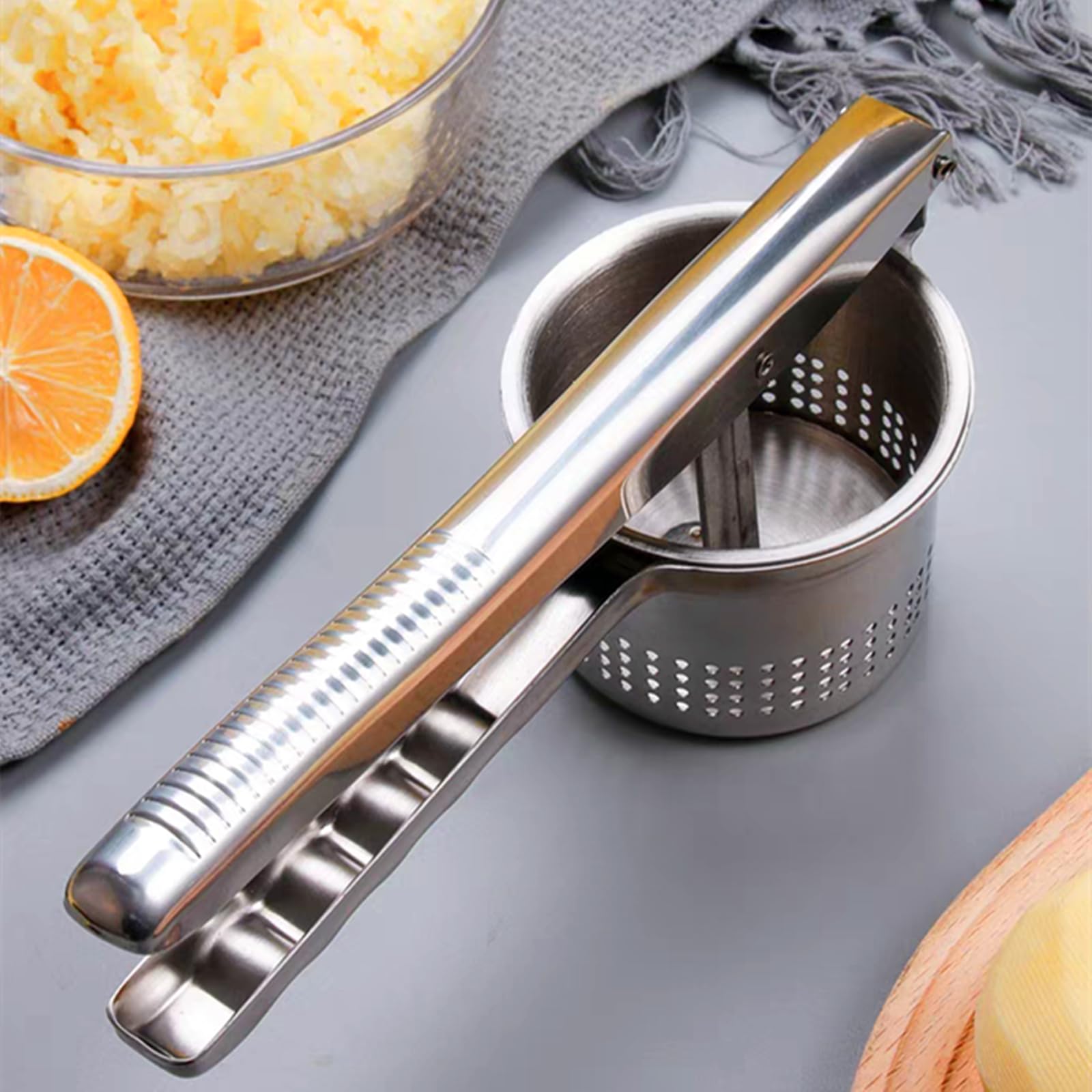 Potato Masher Potato Ricer For Mashed Stainless Steel Masher Kitchen Tool Potato Press Baby Food Masher Bean Masher (10.5In)